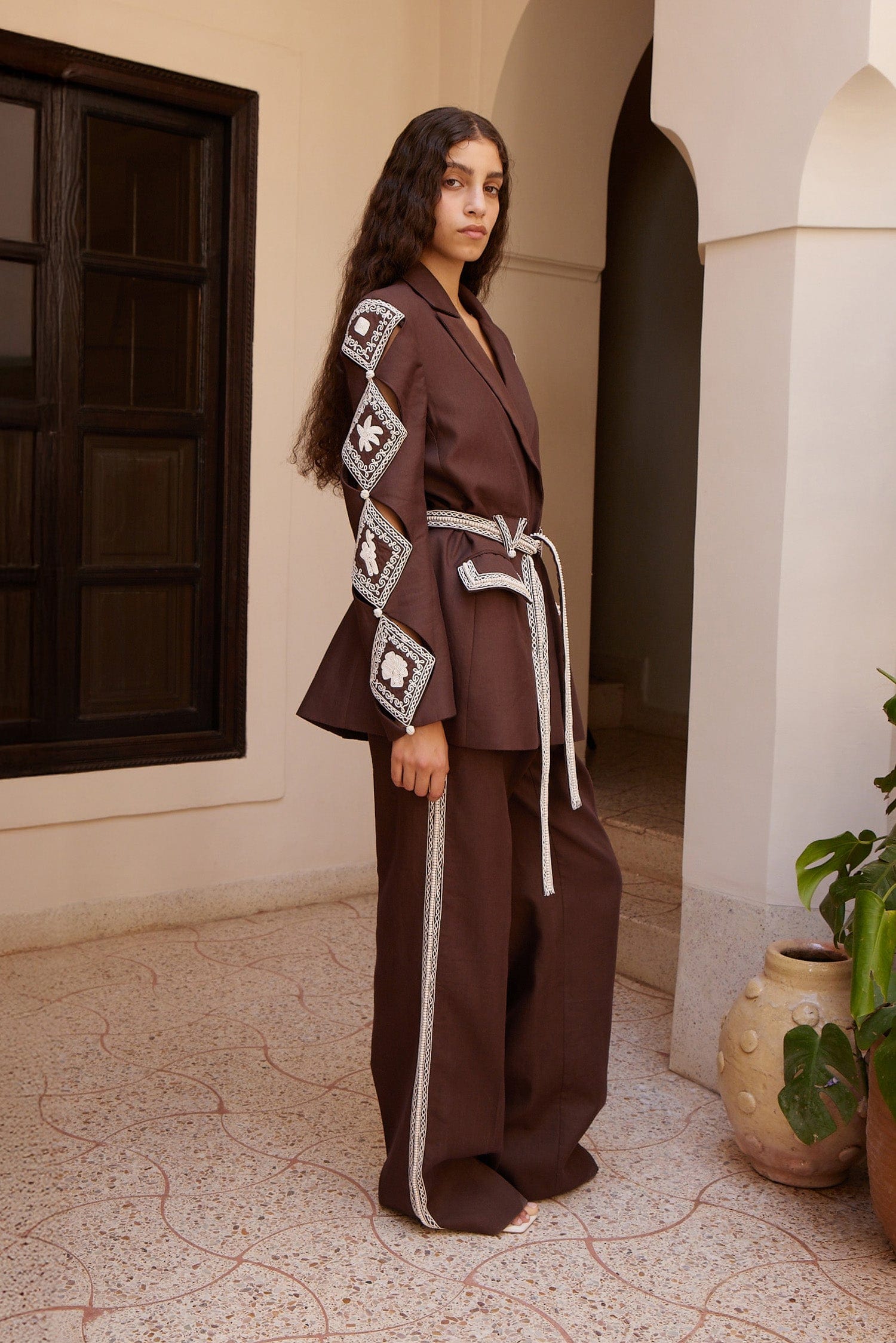 Alemais Leandra Corded Blazer lin soie taille 10 brodé