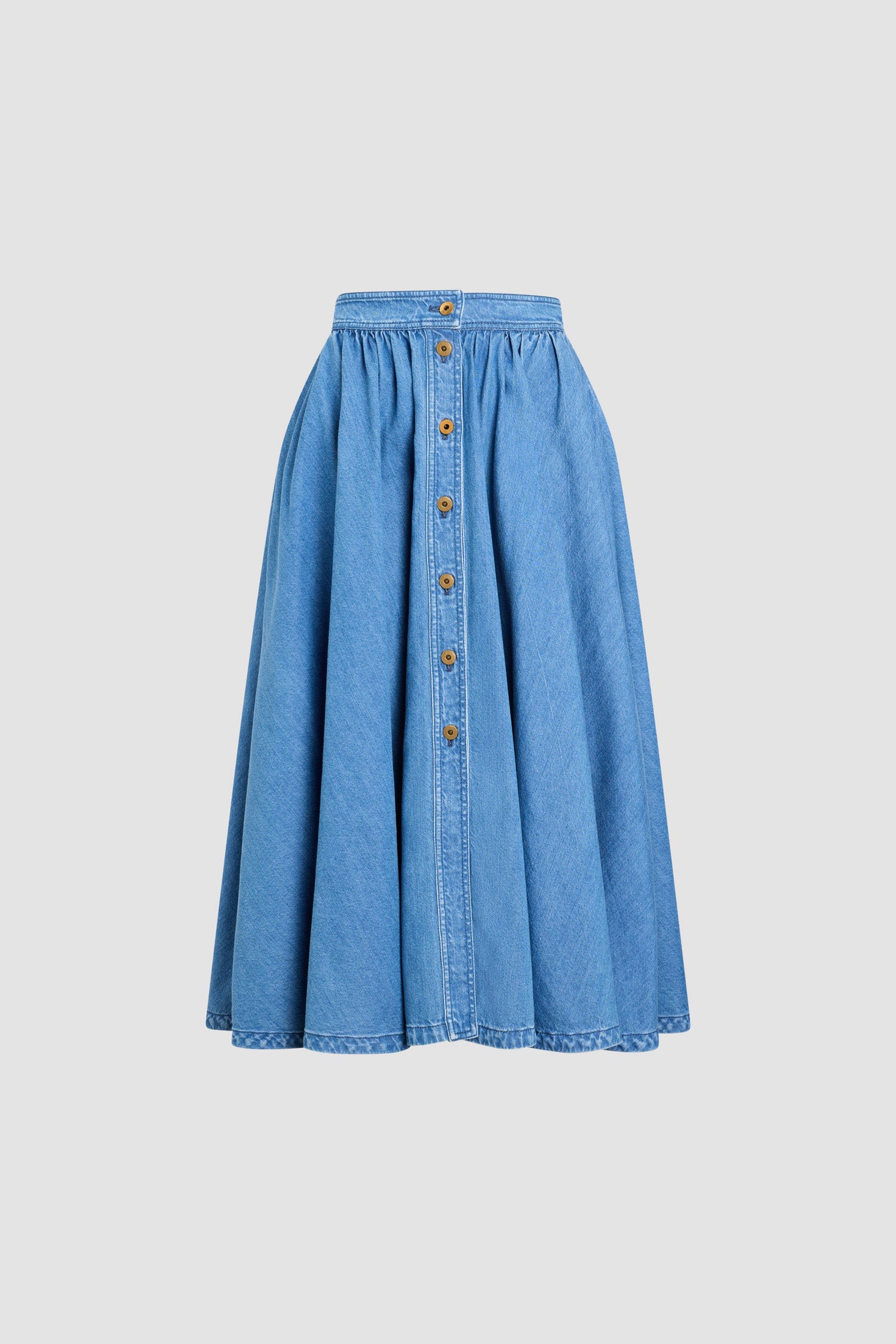 Patou jupe longue boutonnée SK119 denim coton bleu délavé