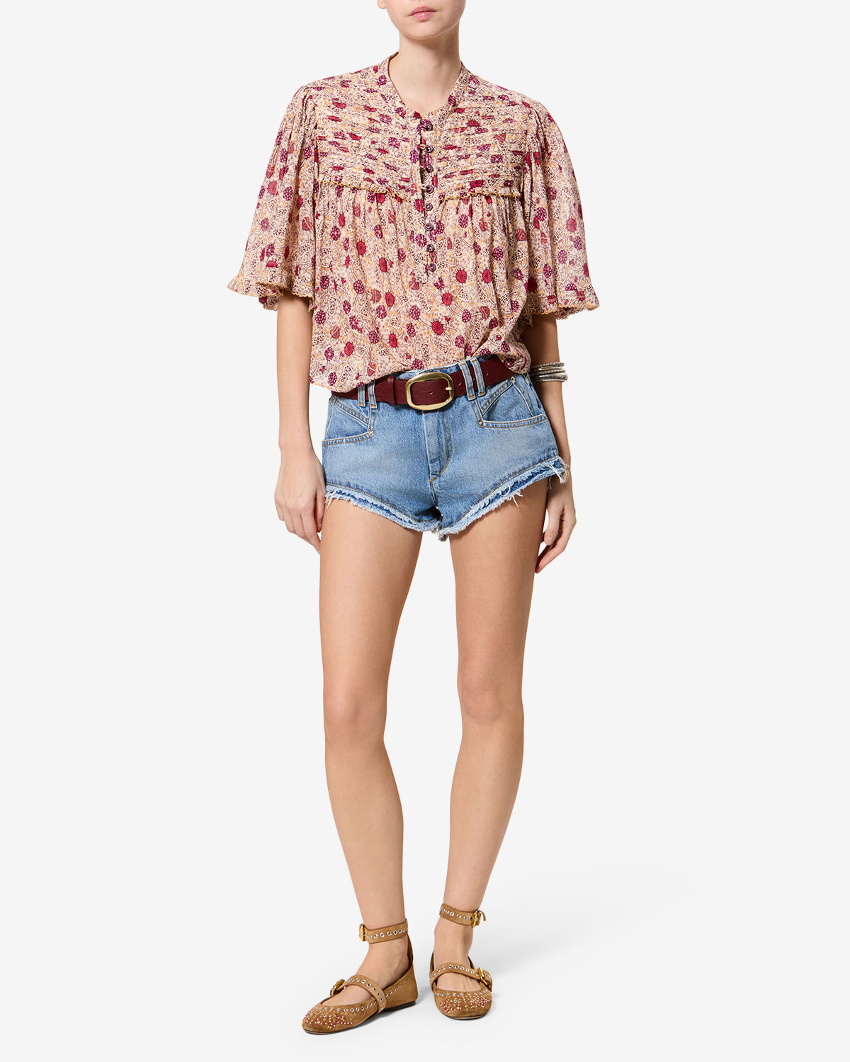 Isabel Marant Douna HT0945FA blouse coton écru-framboise