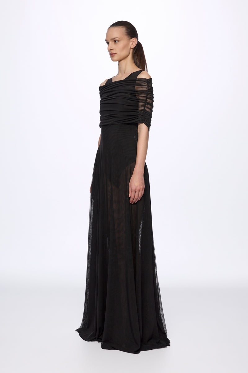 ATU Body Couture Round Neck Mesh robe maxi noire taille S