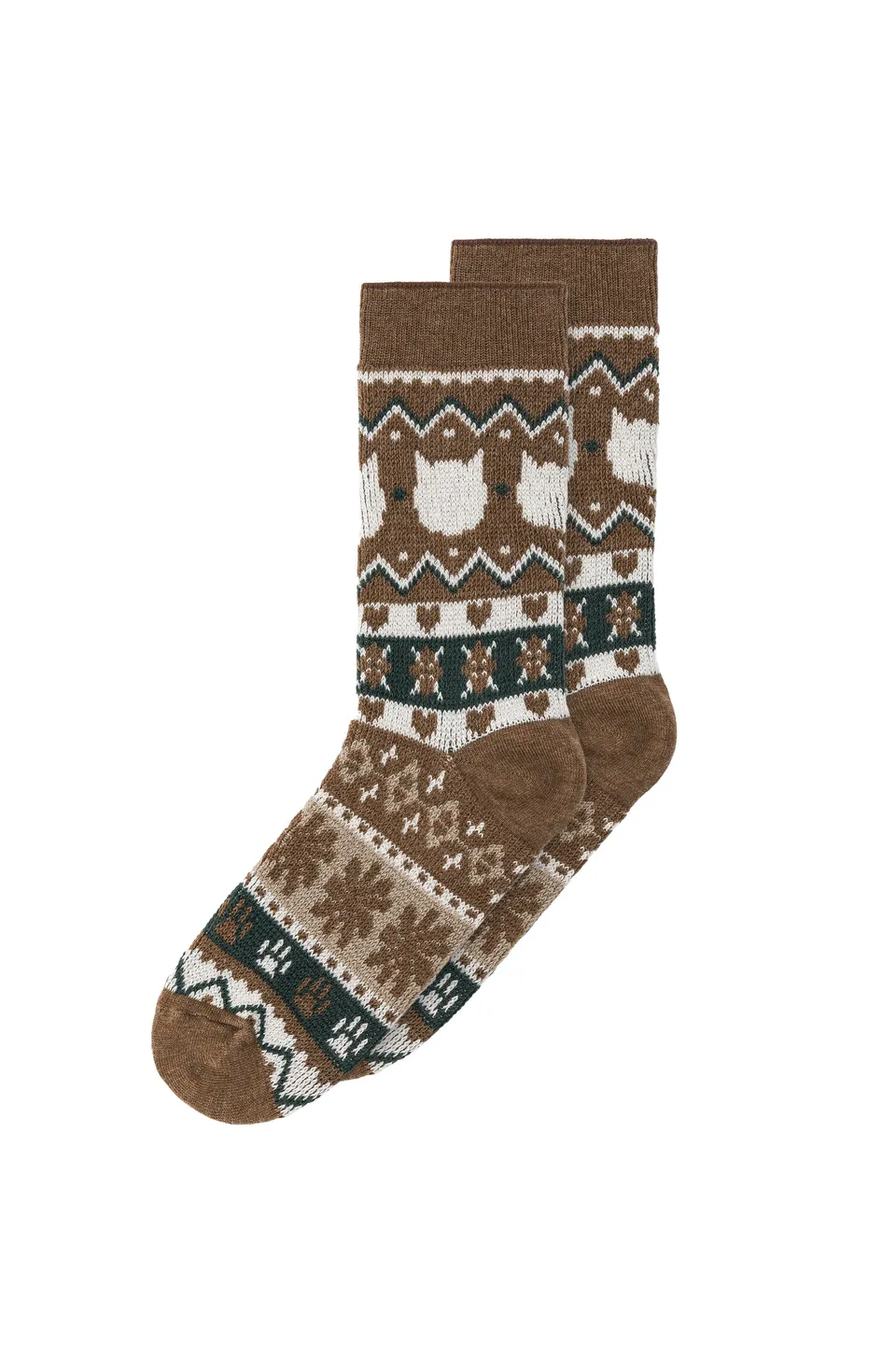 Paul & Joe chat chaussettes marron 36-39 jacquard Fair Isle
