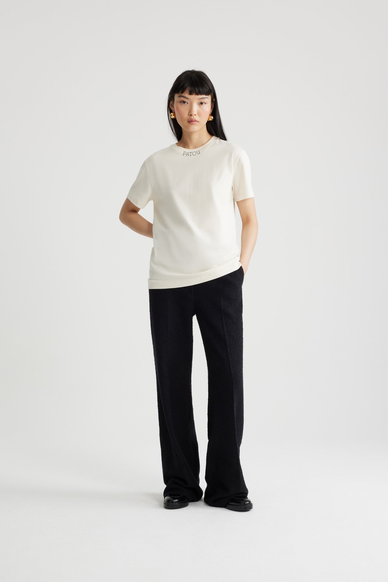 Patou JE125 t-shirt coton bio brodé écru Angora unisexe