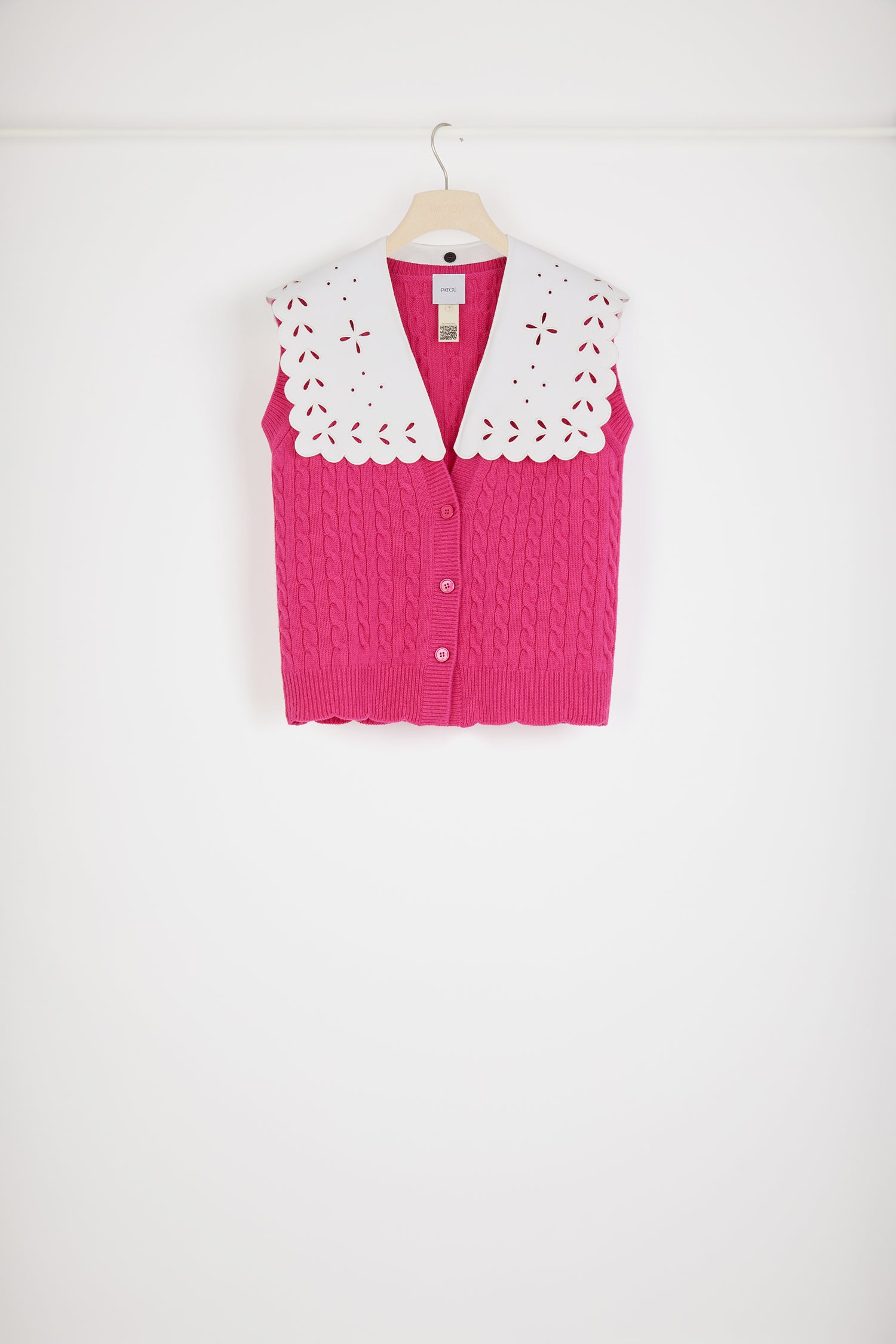 Patou KN106 gilet cardigan torsade laine Merinos Fuschia