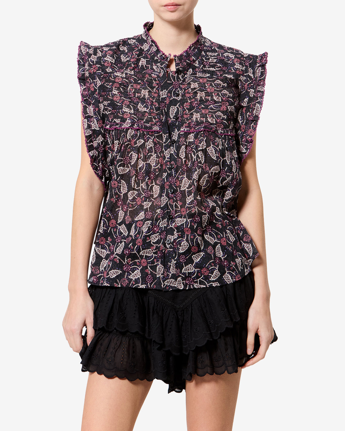 Isabel Marant Dersia HT0948FA top Noir/Framboise coton