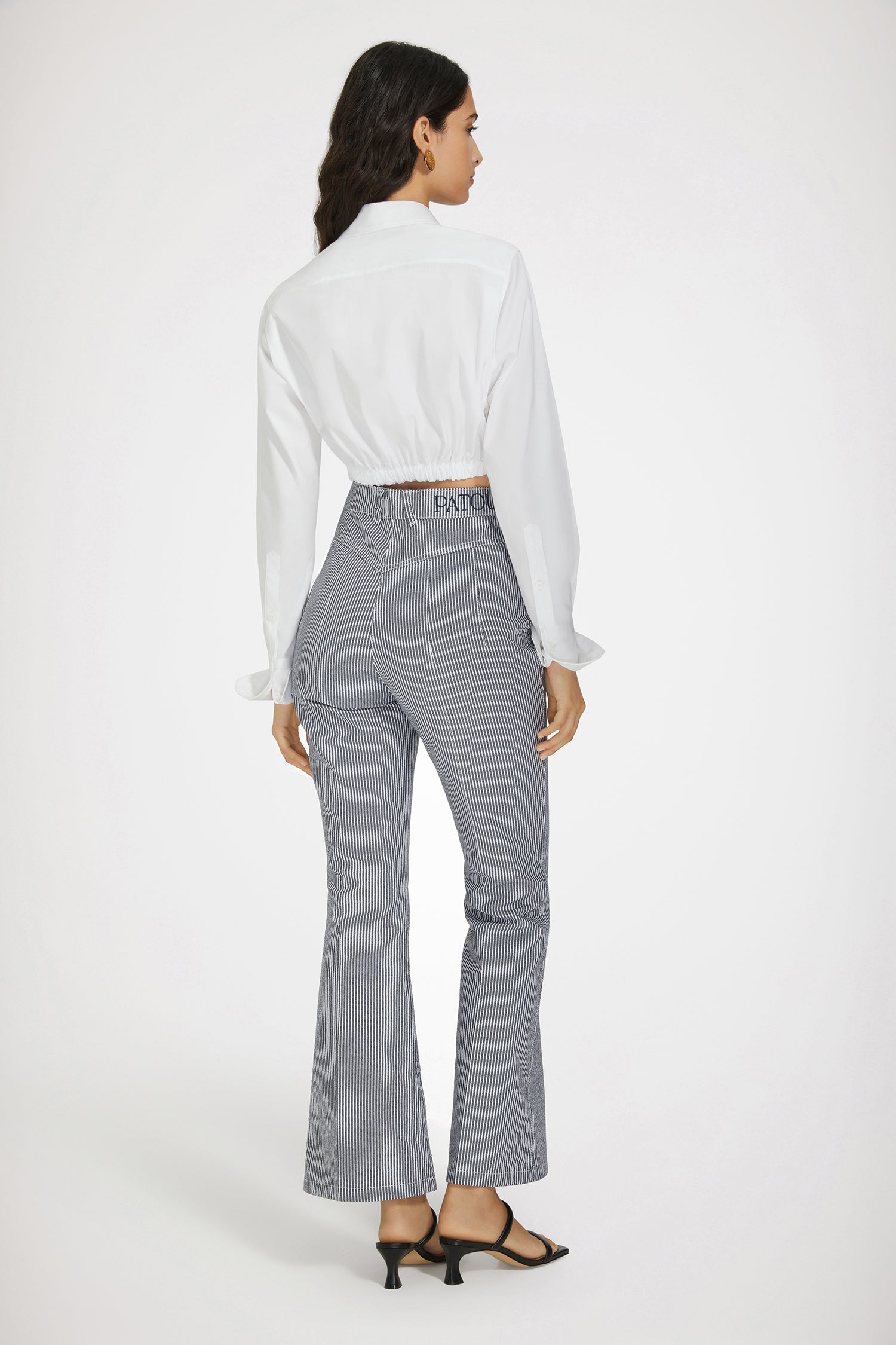 Patou TR030 Pantalon Denim Rayé Marine Évasé