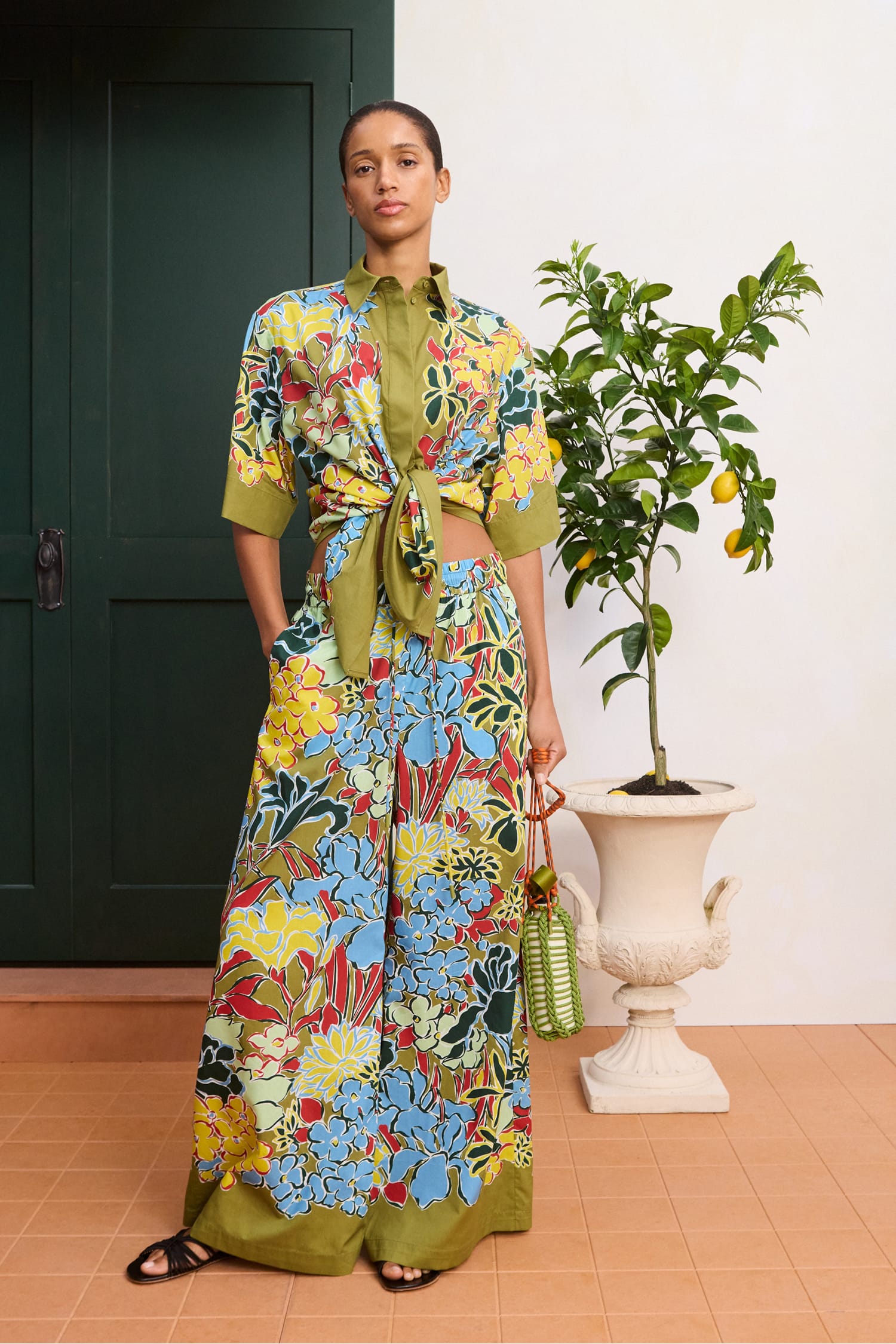 Alemais Solstice Pant pantalon large floral coton tencel