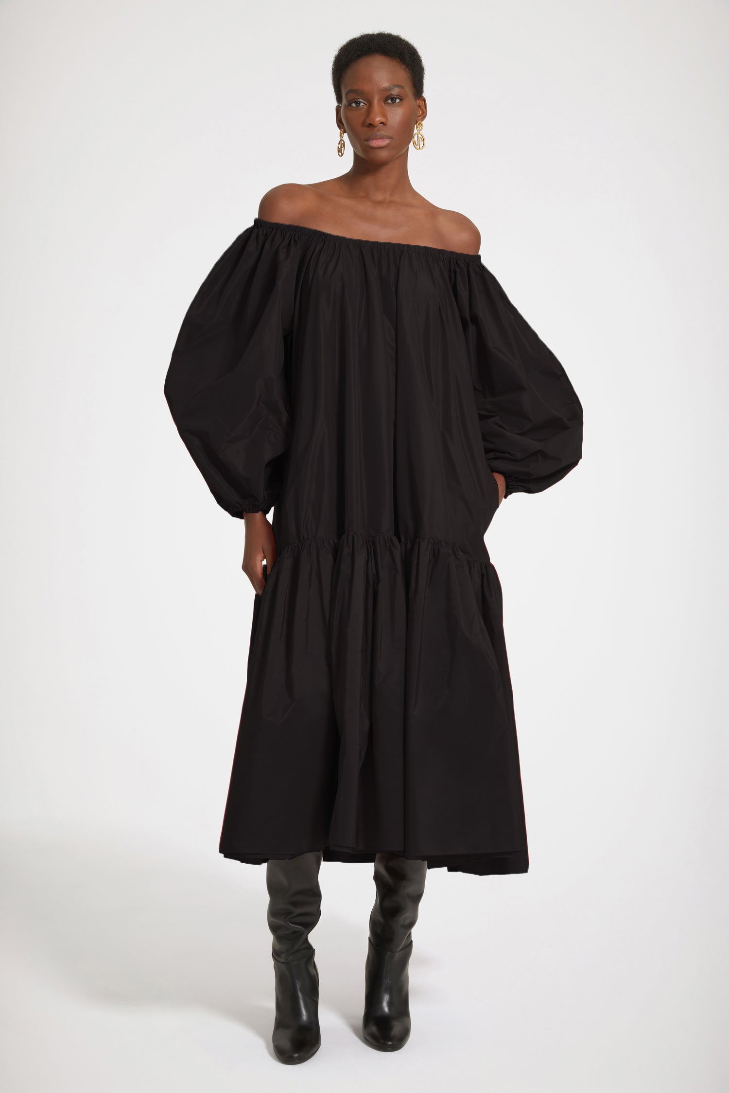 Patou DR121 robe maxi noire faille épaules dénudées