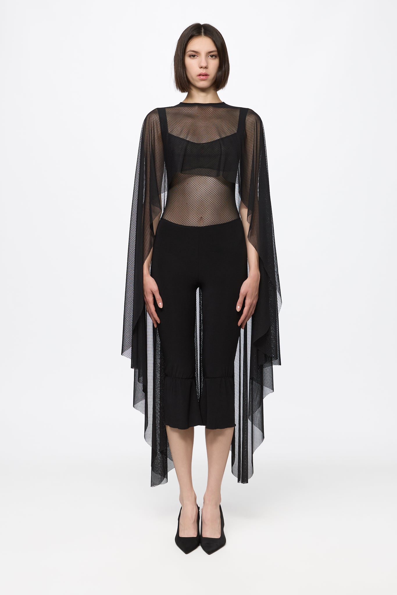 ATU Body Couture Black Mesh Dots ensemble body cape S