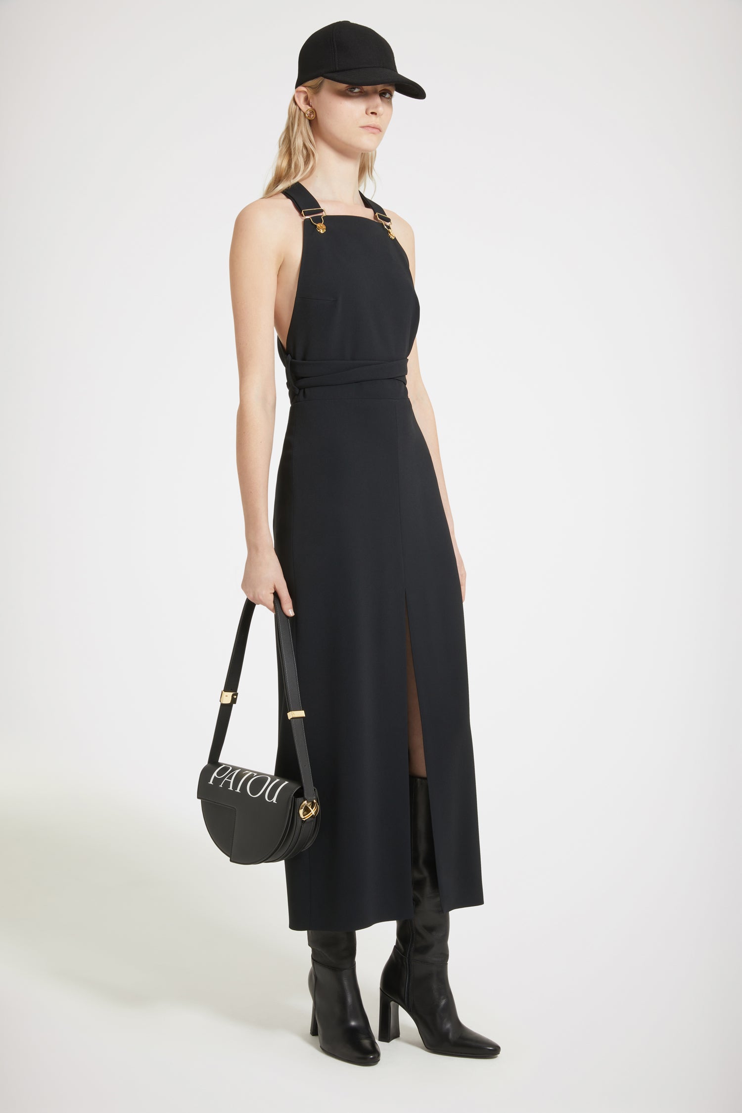 Patou DR116 robe midi salopette crêpe technique noir 34-44