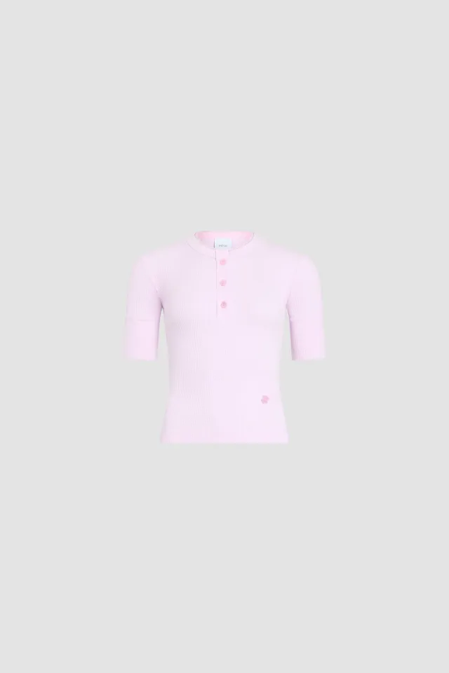 Patou JE250 t-shirt côtelé rose Pink Parfait boutonné