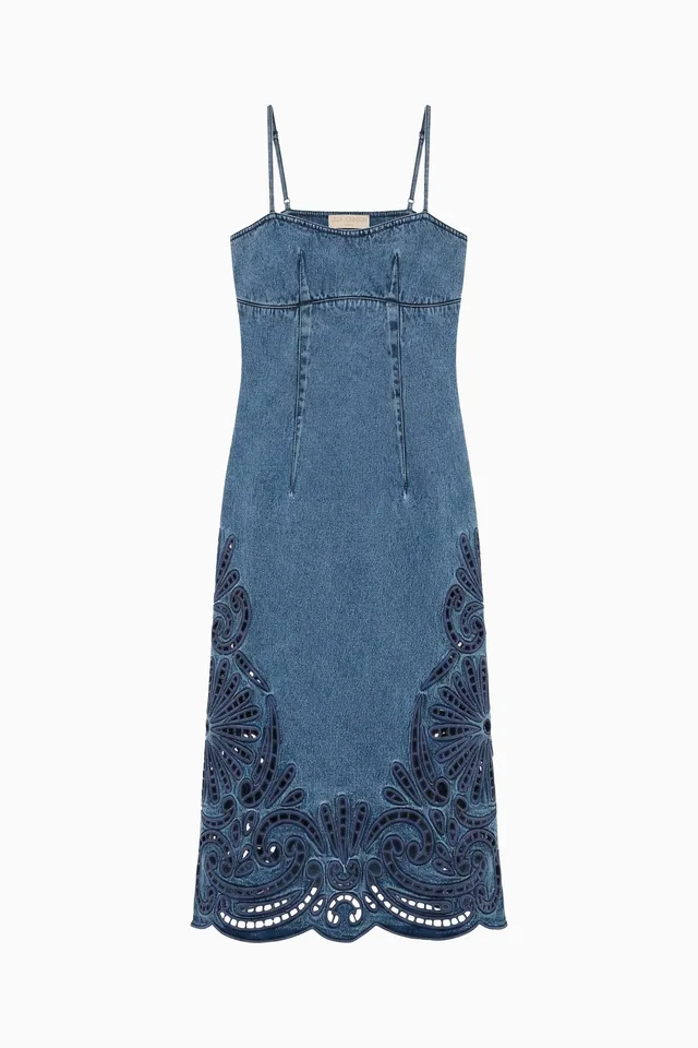 Ulla Johnson Jane Eyelet Denim Dress robe jean River midi