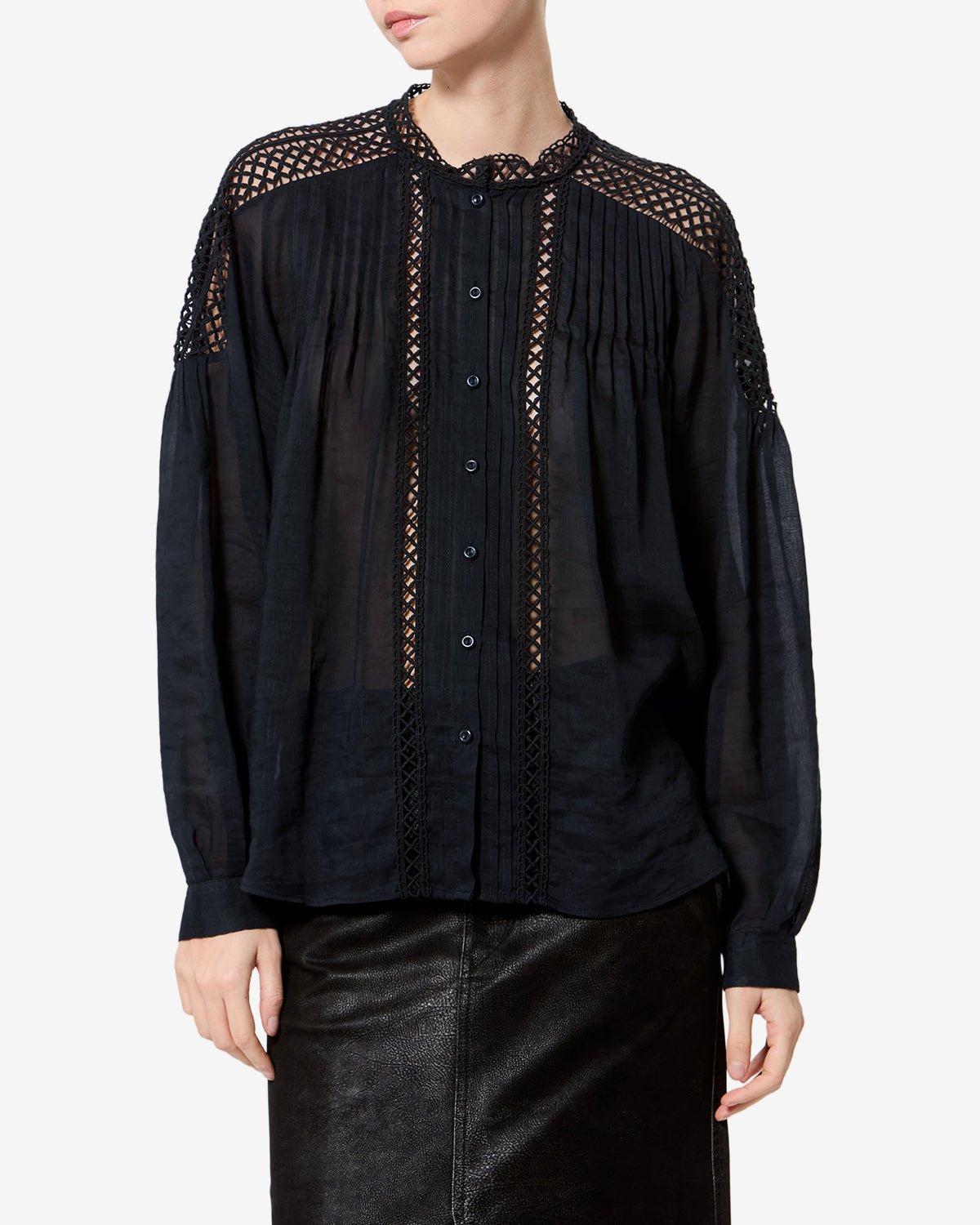 Isabel Marant Polda HT0942FA blouse noire broderie ajourée