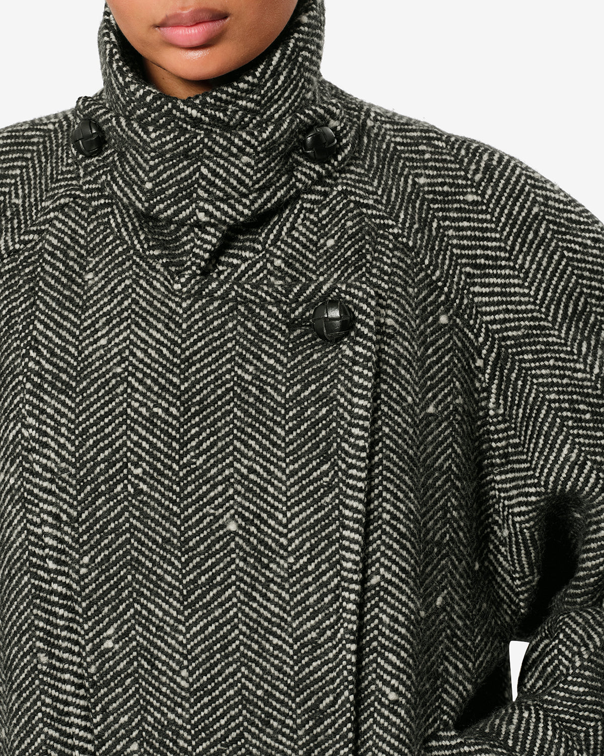 Isabel Marant Elvane manteau laine écru et noir chevrons