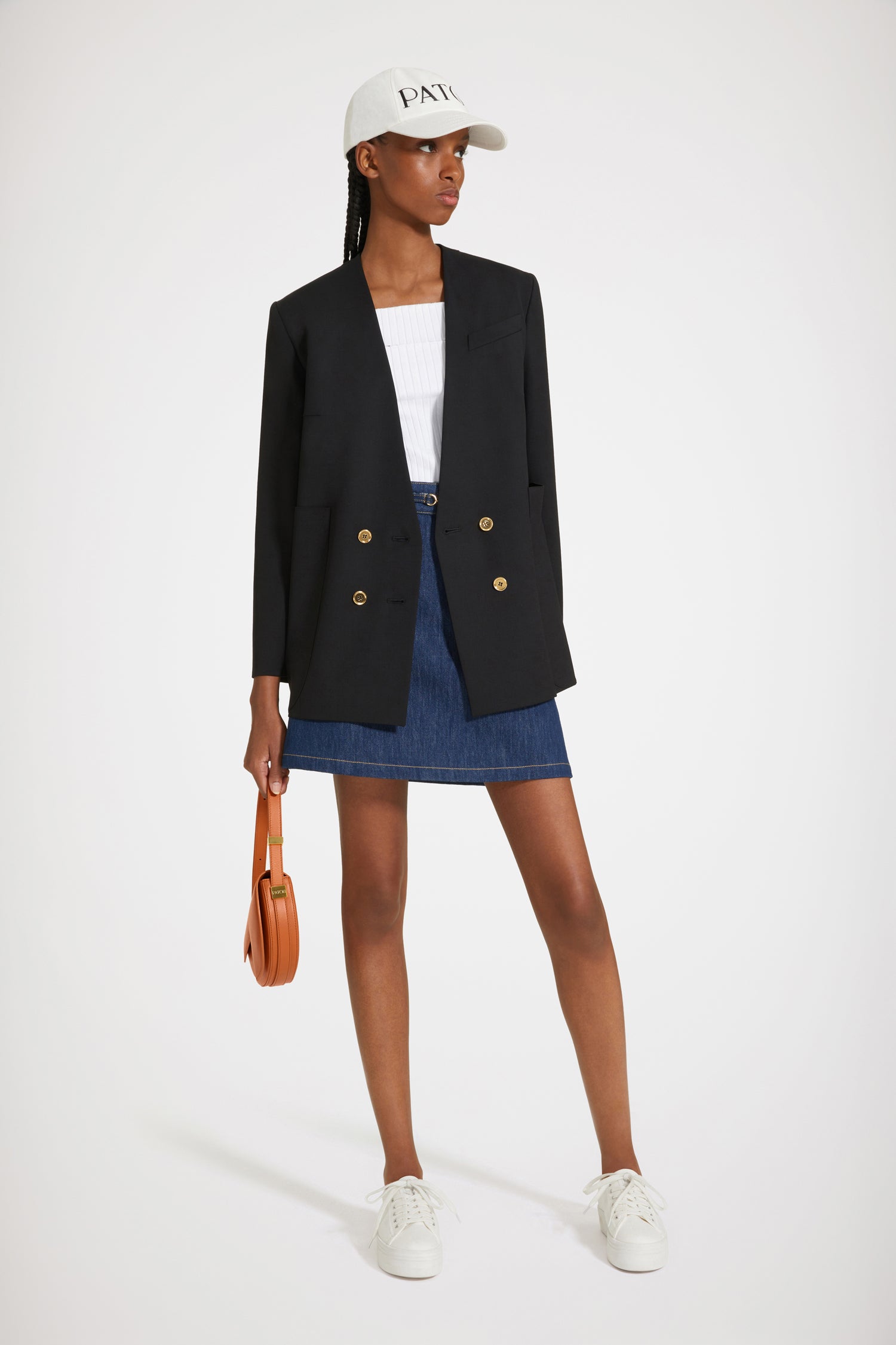 Patou P23JA0020103698N veste bleu marine laine croisée