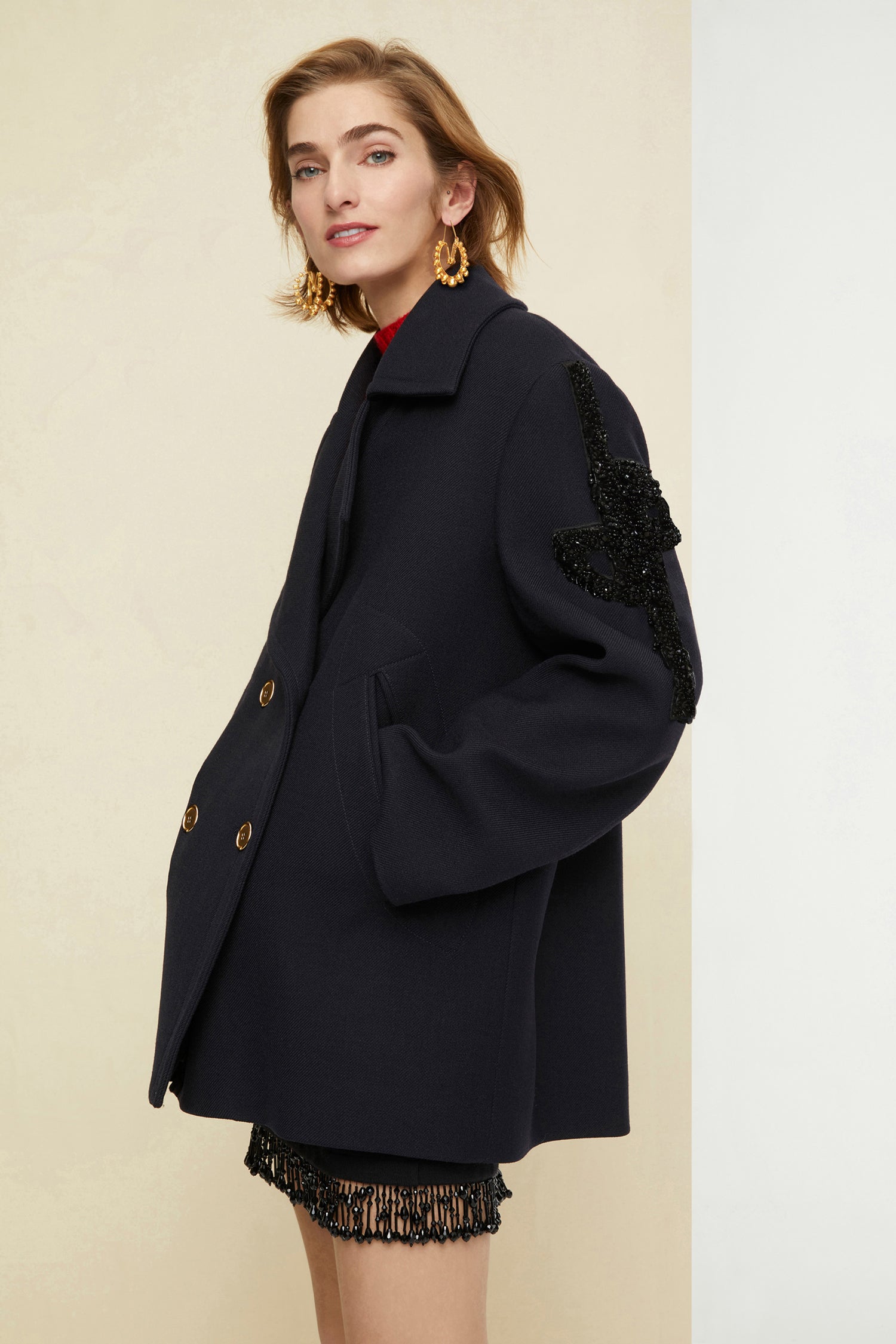 Patou Coats A20CO001 caban laine bleu marine perles 34