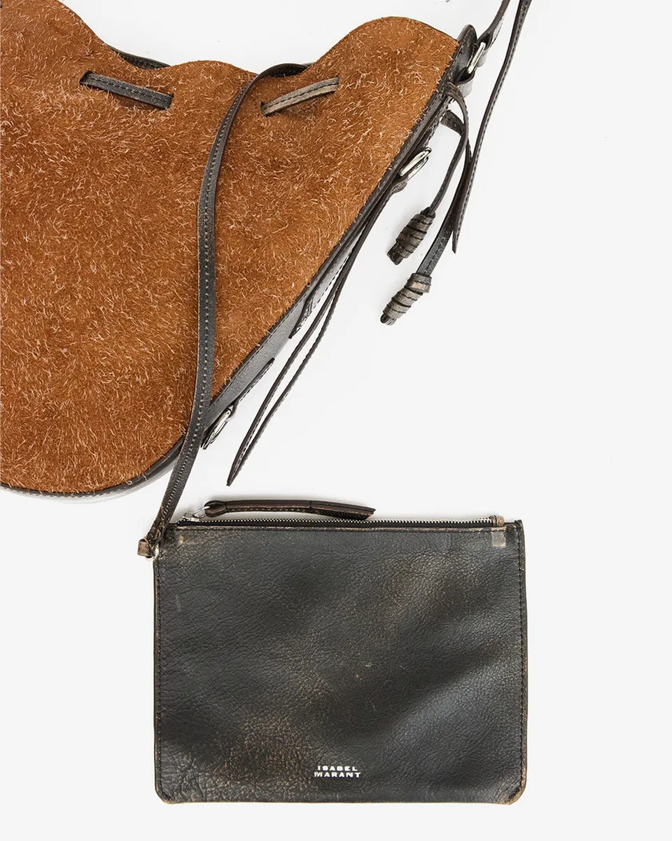 Isabel Marant Bolton PP0407FA sac hobo cuir velours châtaigne