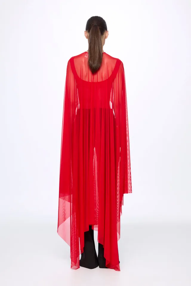 ATU Body Couture Tops cape mesh rouge taille U bouton dos