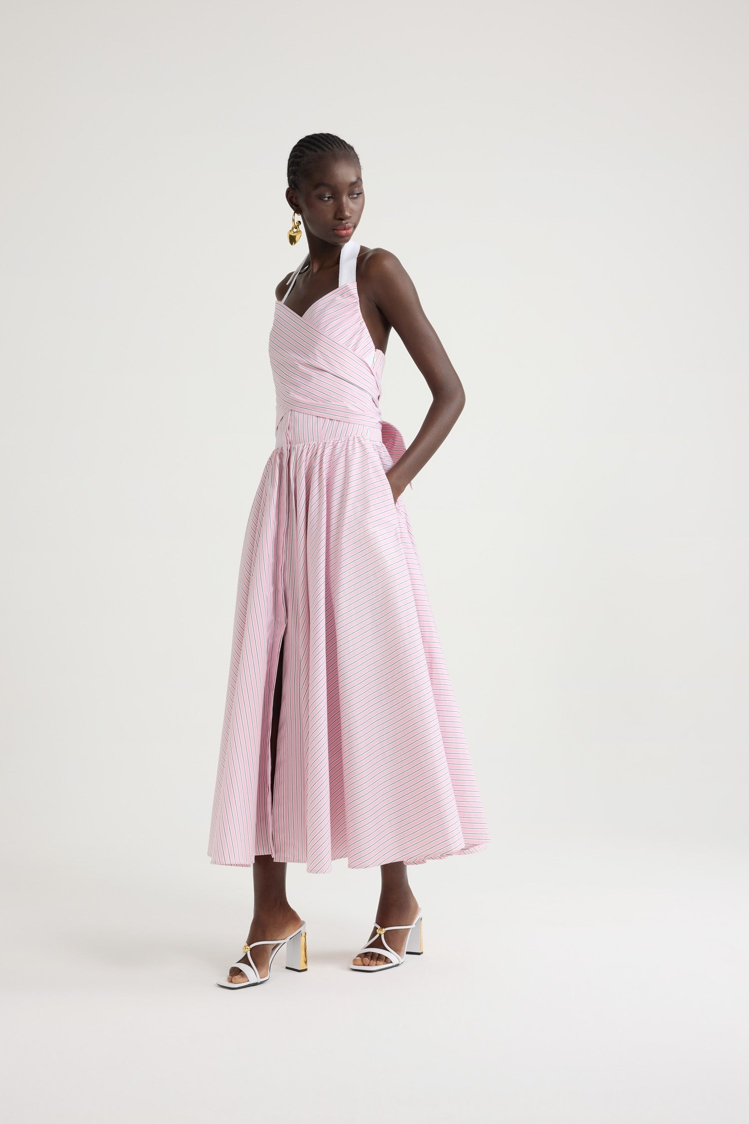 Patou P25DR187 robe maxi halter coton bio Primrose Pink Stripes
