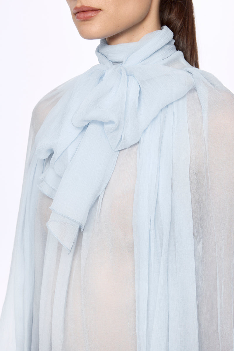 ATU Body Couture Silk chemisier soie bleue foulard S