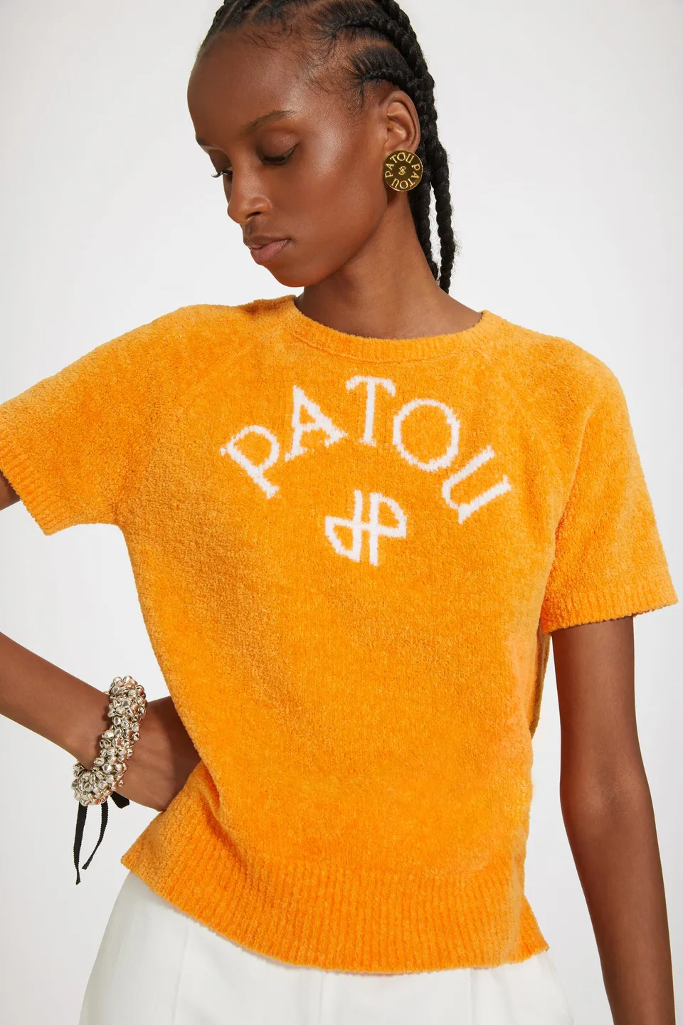 Patou P23KN0688061215M top maille coton bio orange logo
