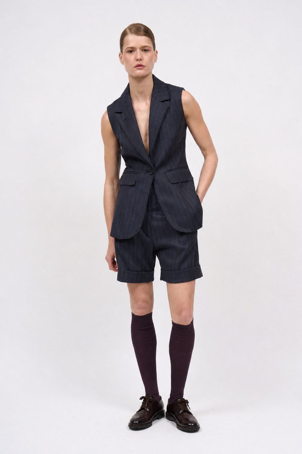 Paul & Joe Amy veste tailleur laine rayée sans manches