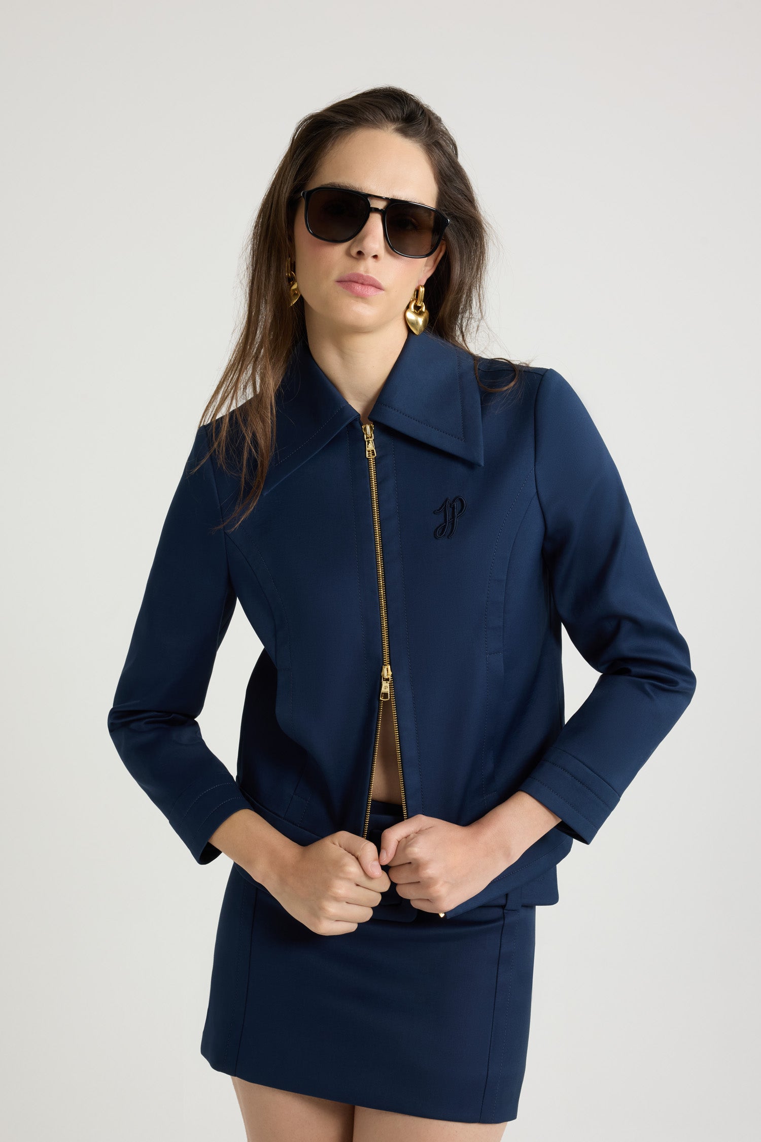 Patou Short zipped jacket veste coton bleu Navy Black 38