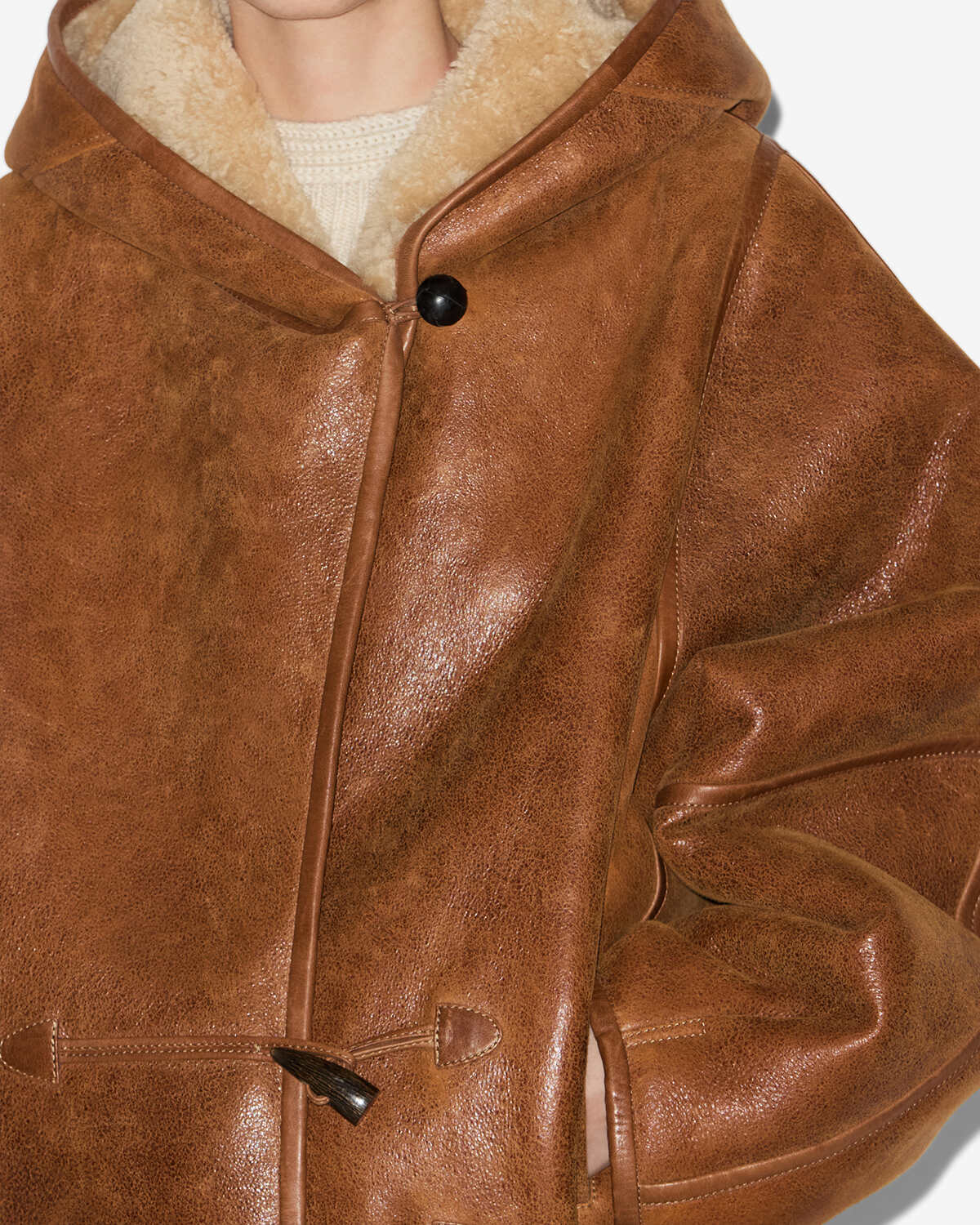 Isabel Marant Amiel manteau peau lainée cognac