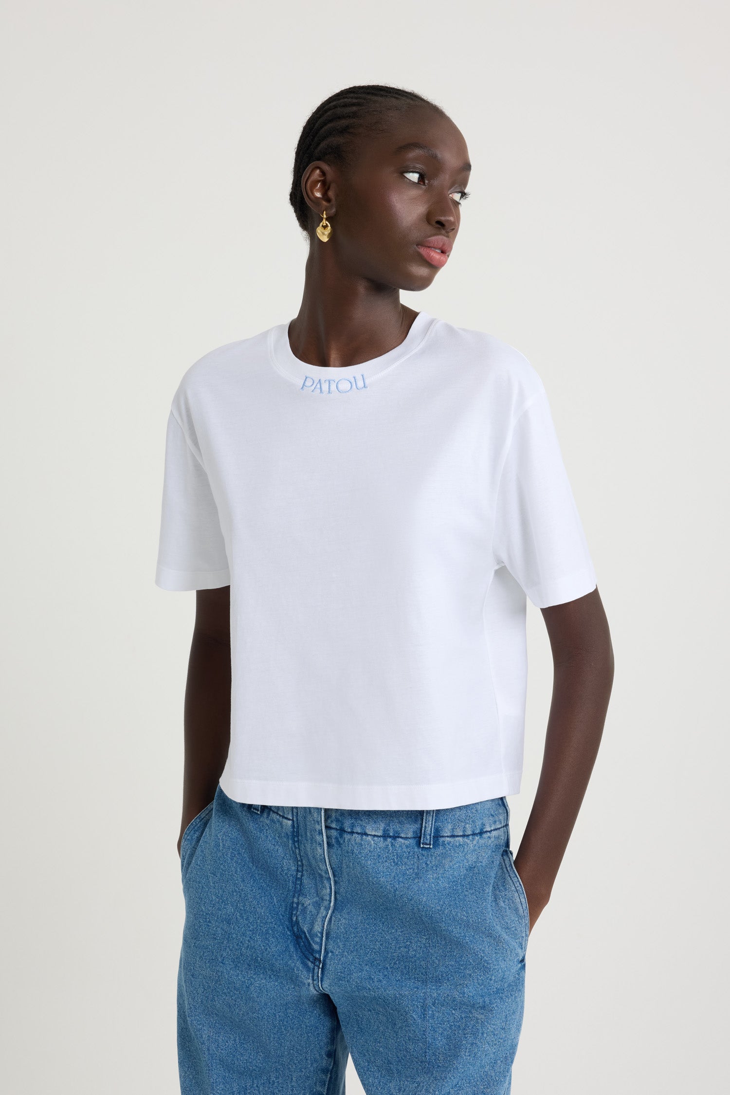 Patou P25JE1359999001W t-shirt blanc logo brodé coton bio XS-XL