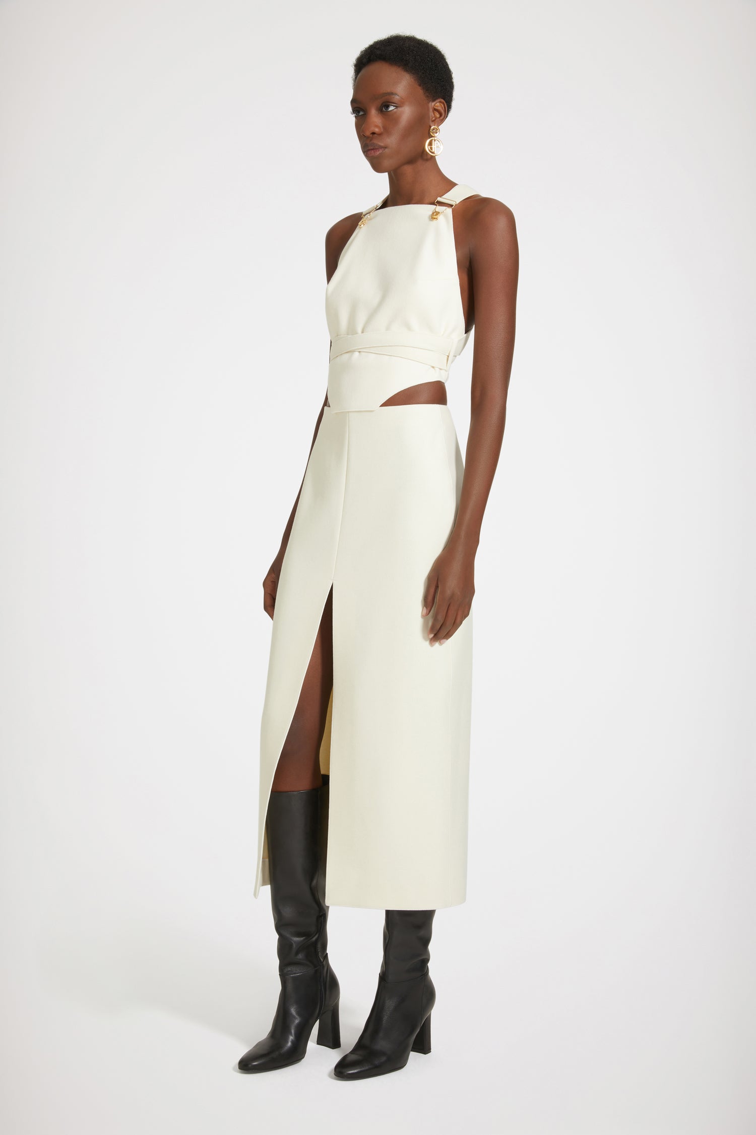 Patou H23SK054 jupe midi fendue blanc avalanche
