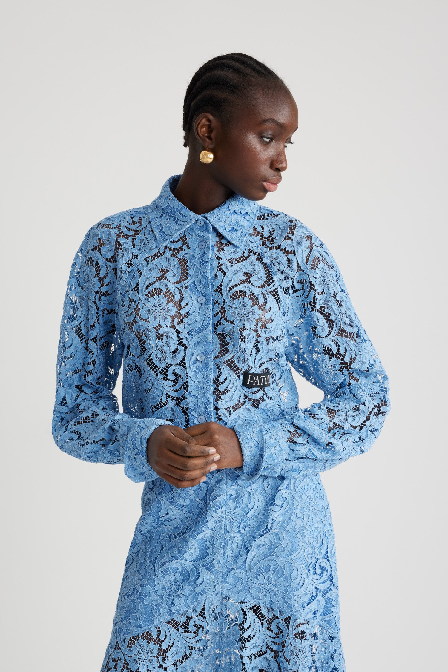 Patou BL033 chemise dentelle coton bio bleu 34
