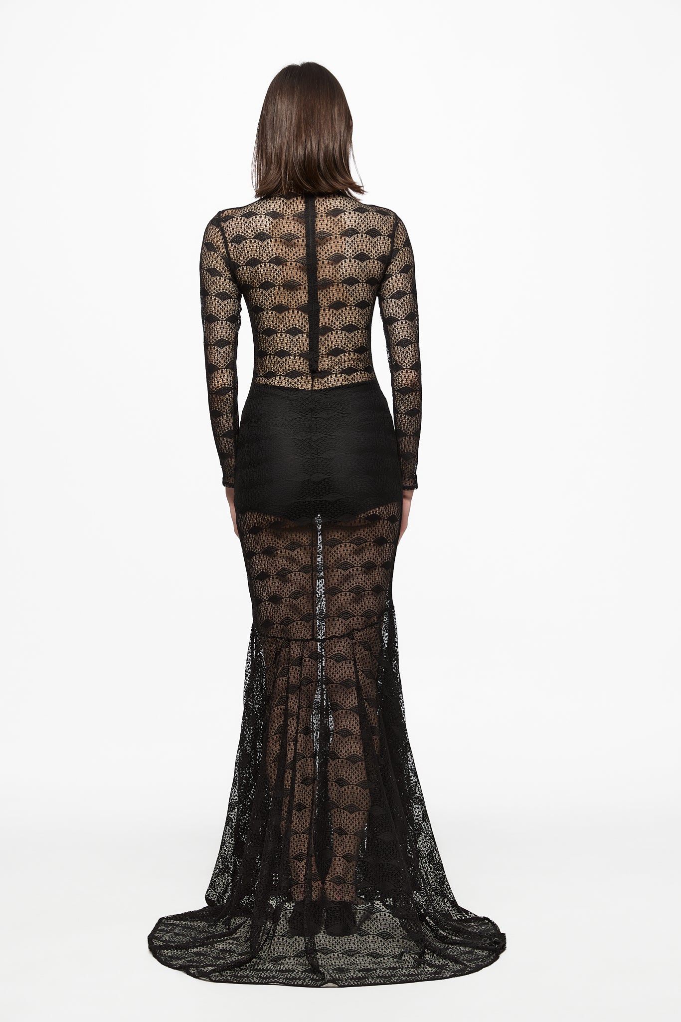 ATU Body Couture Black Lace Mermaid robe maxi dentelle noire