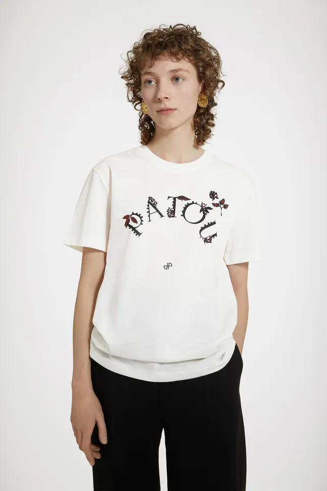 Patou JE088 t-shirt coton bio blanc logo floral