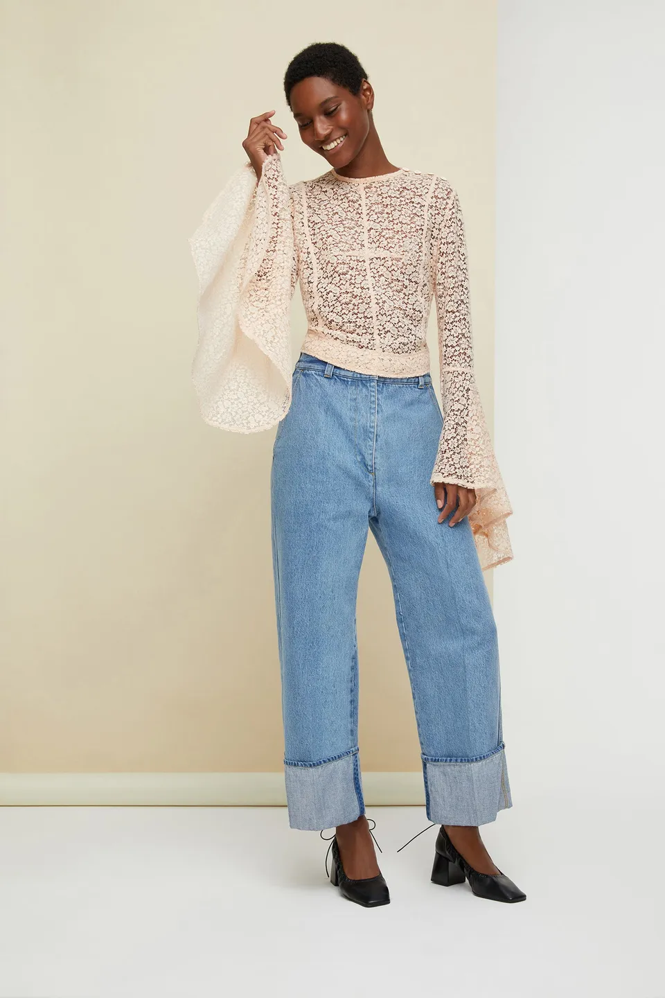 Patou TO012 top dentelle pêche blossom taille 34