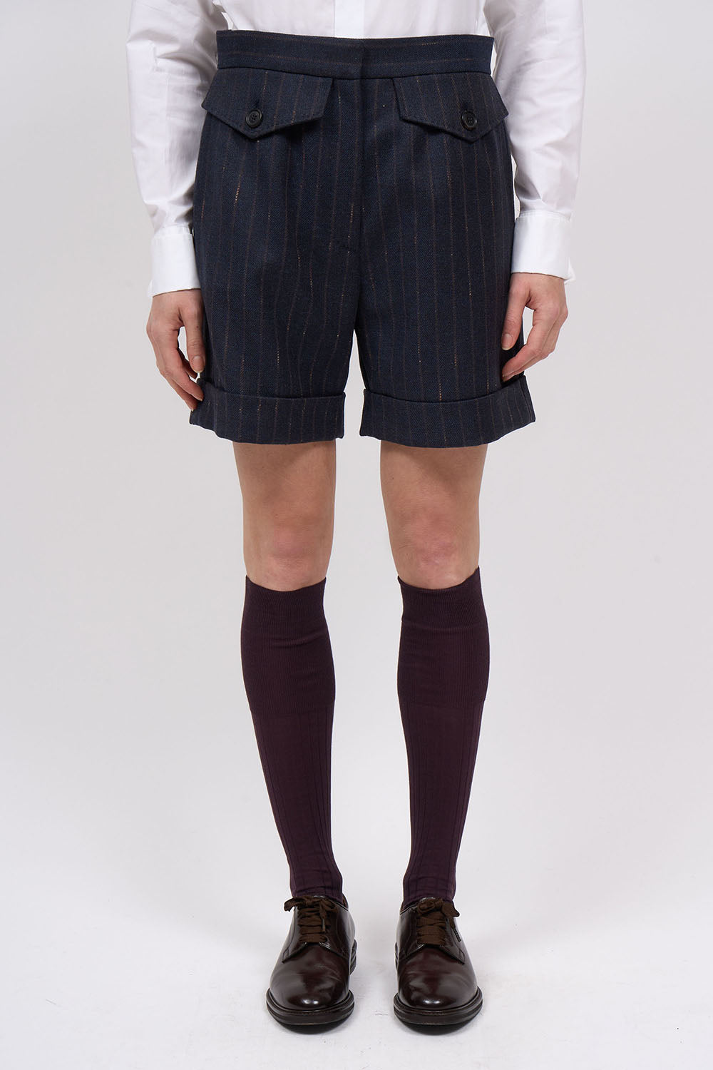 PAUL & JOE Tilda Short twill laine rayé Navy