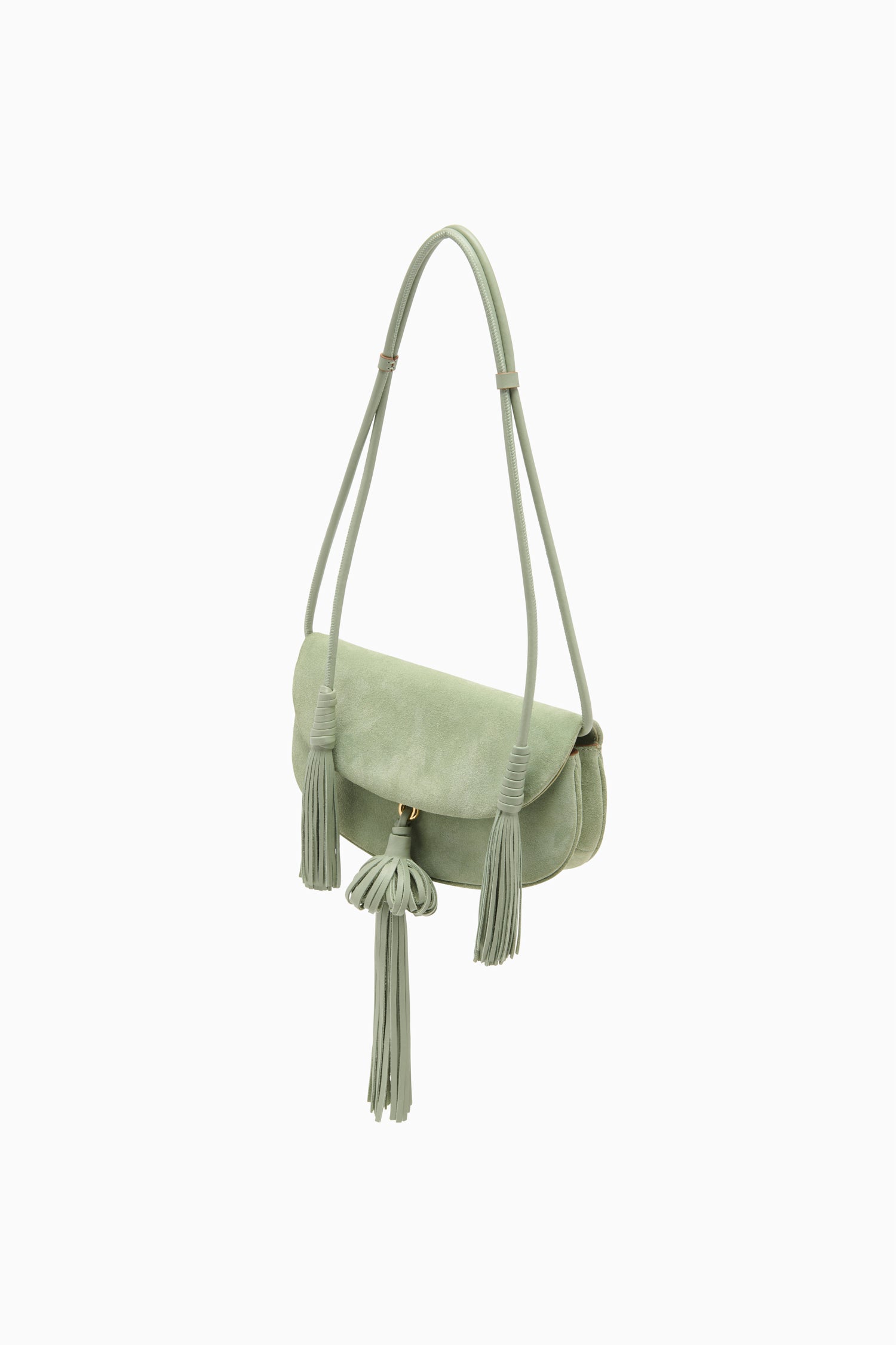 Ulla Johnson Paloma Tassel Flap sac daim Sea Glass vert