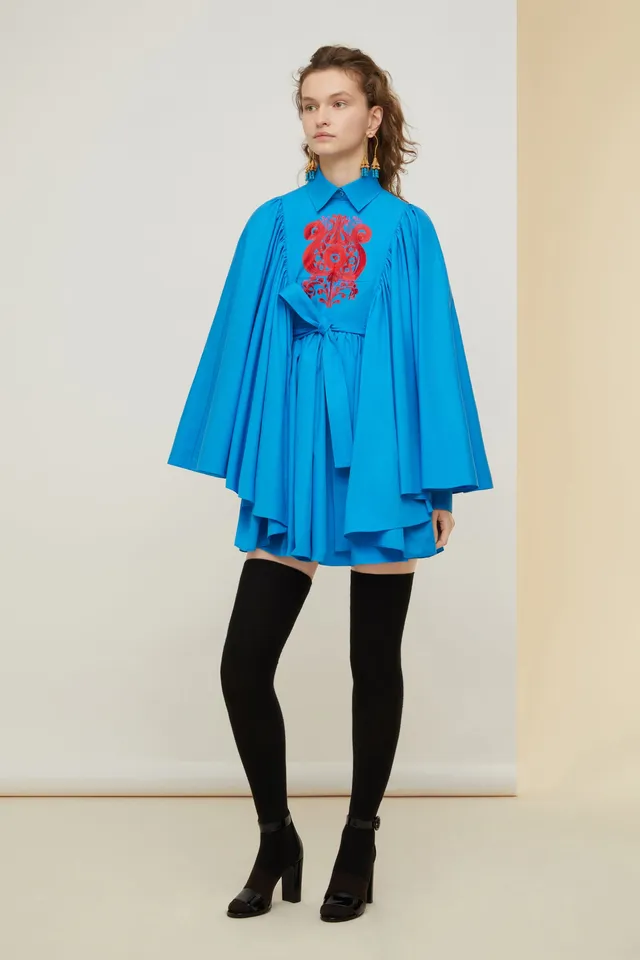 Patou A21DR074 robe mini bleue Bretagne coton bio ceinturée