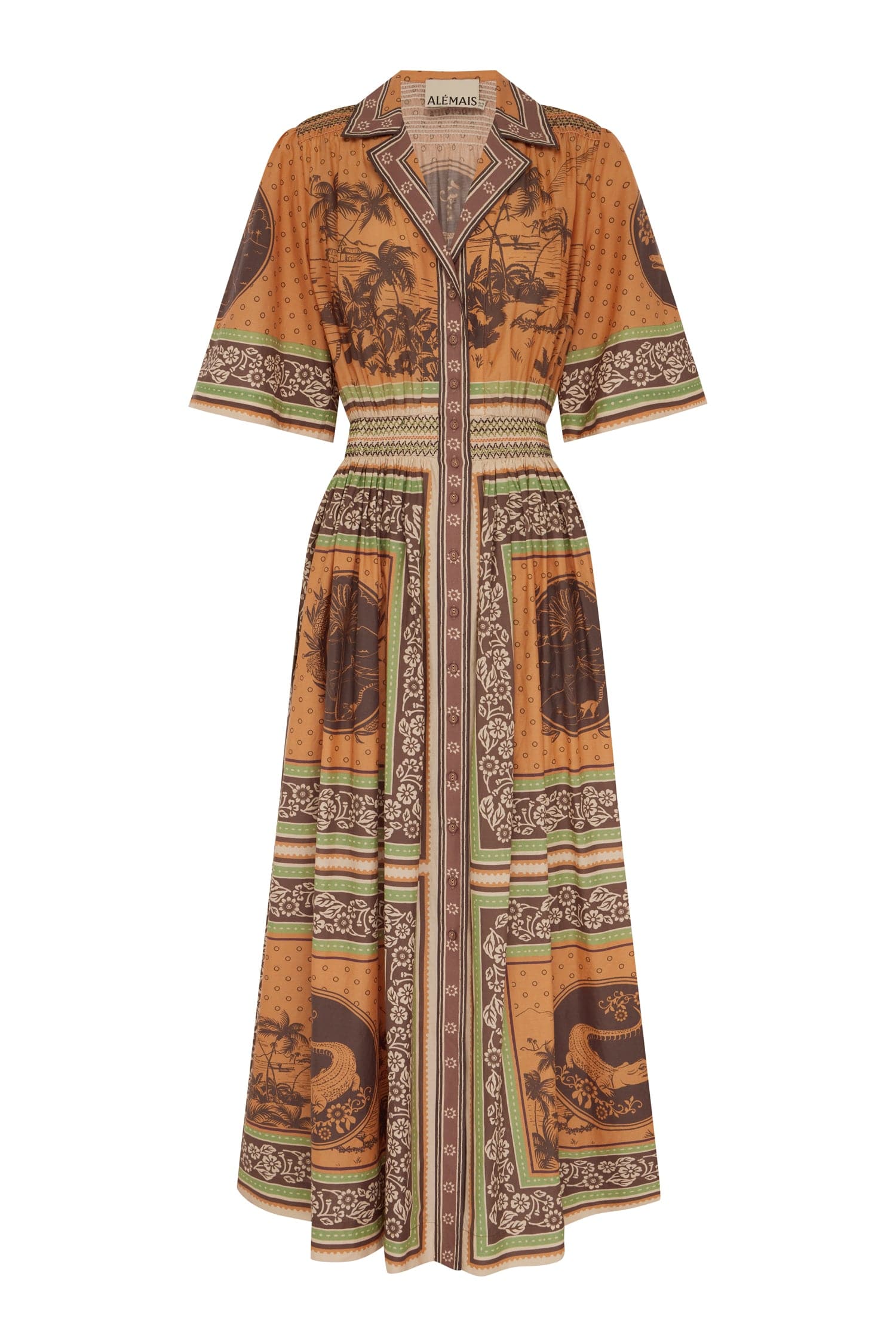 Alemais Alberta robe chemise midi smockée
