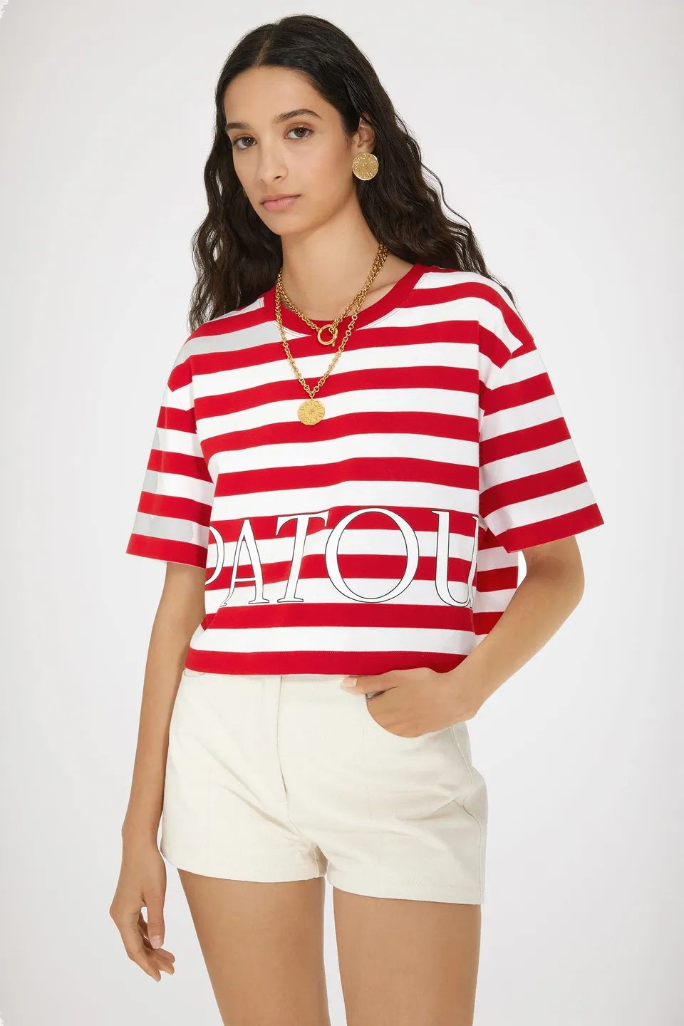Patou Boxy P24JE1099990391R t-shirt coton rayures rouges