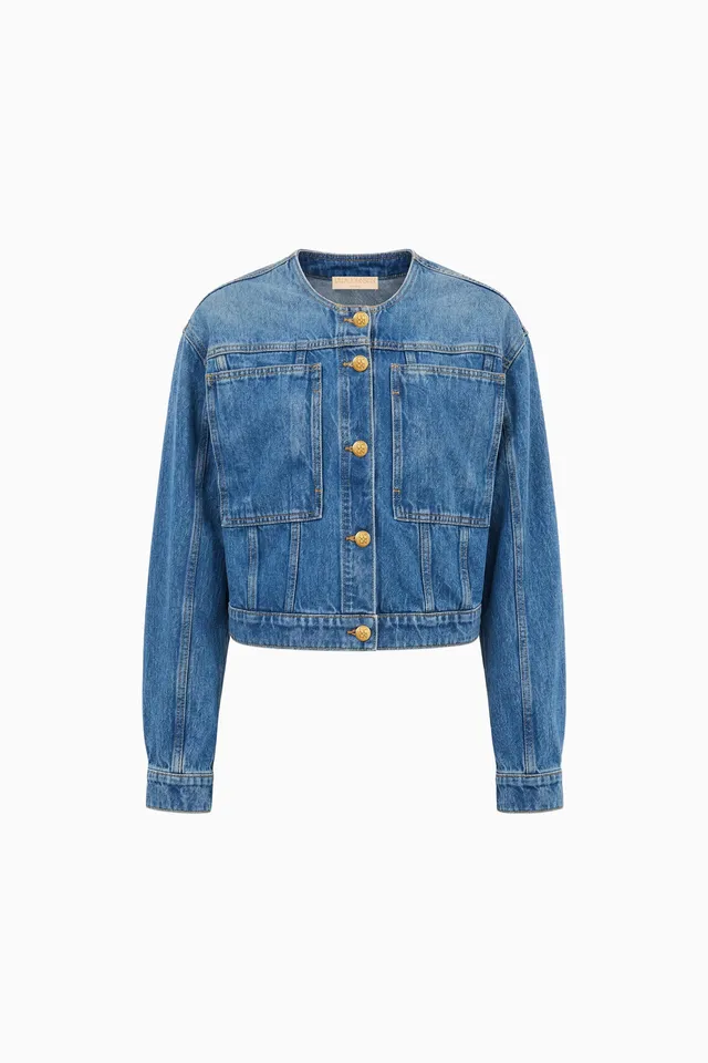 Ulla Johnson Briar veste jean Danube coton cropped sans col