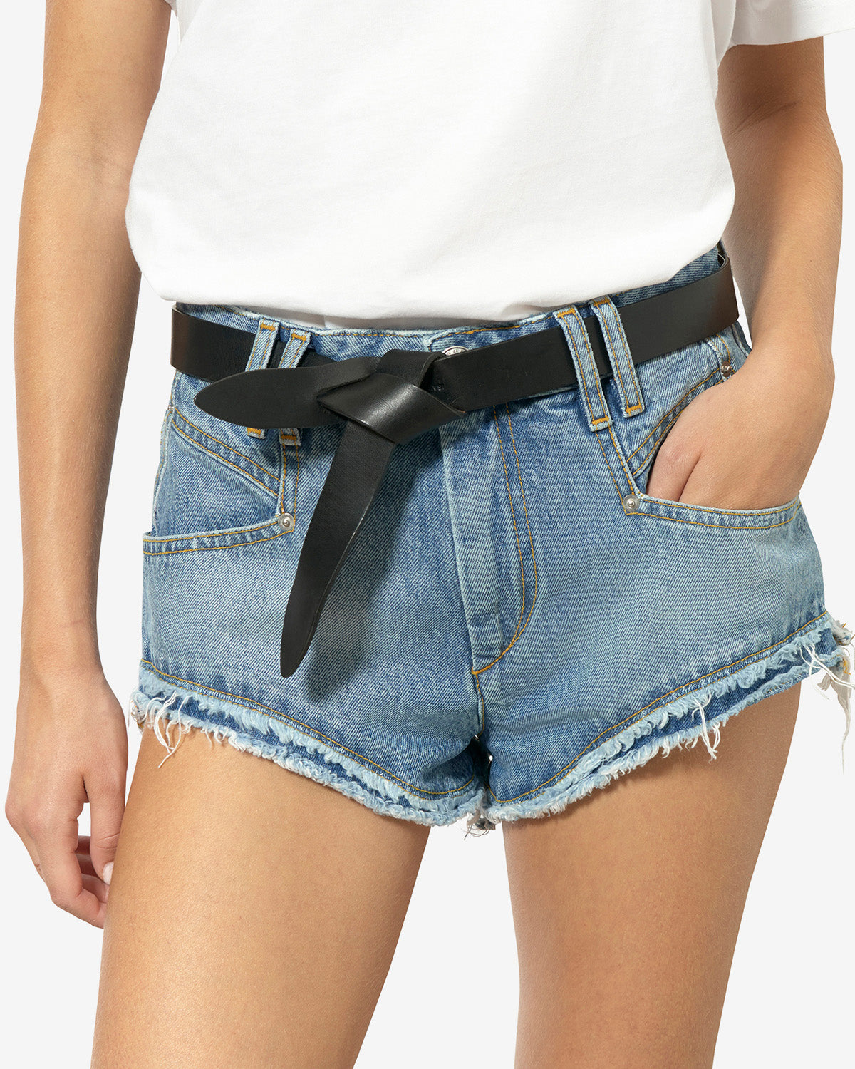 Isabel Marant Lecce ceinture cuir noir et naturel à nouer