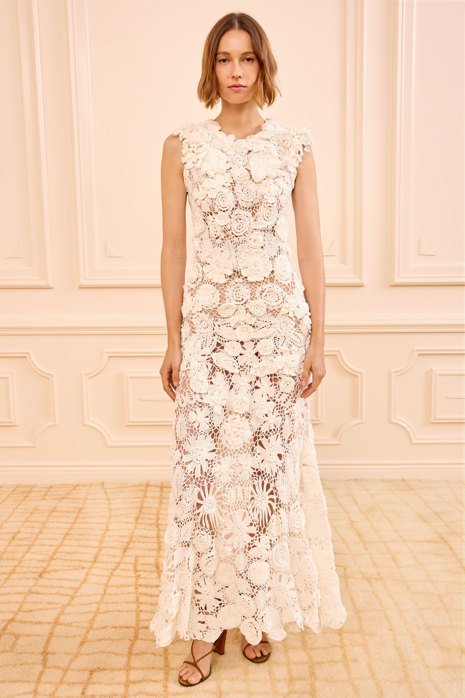Ulla Johnson Anita Robe crochet ivoire maxi coton