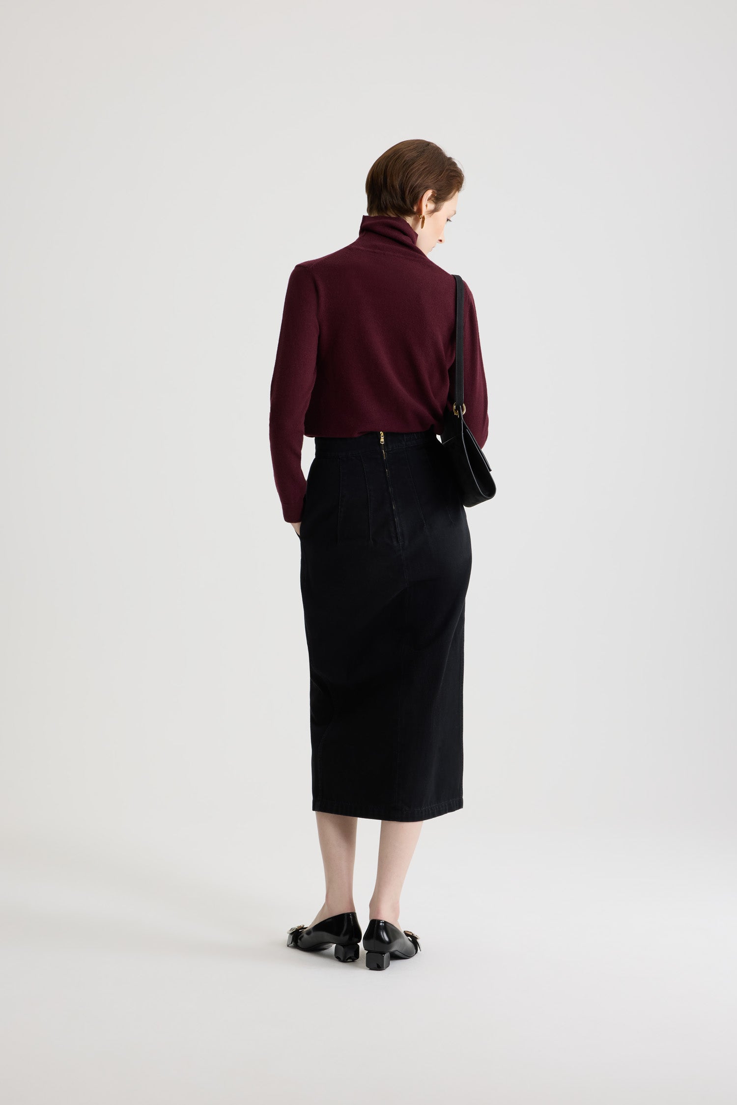 Patou SK050 jupe midi jean coton Khol Stone fendue