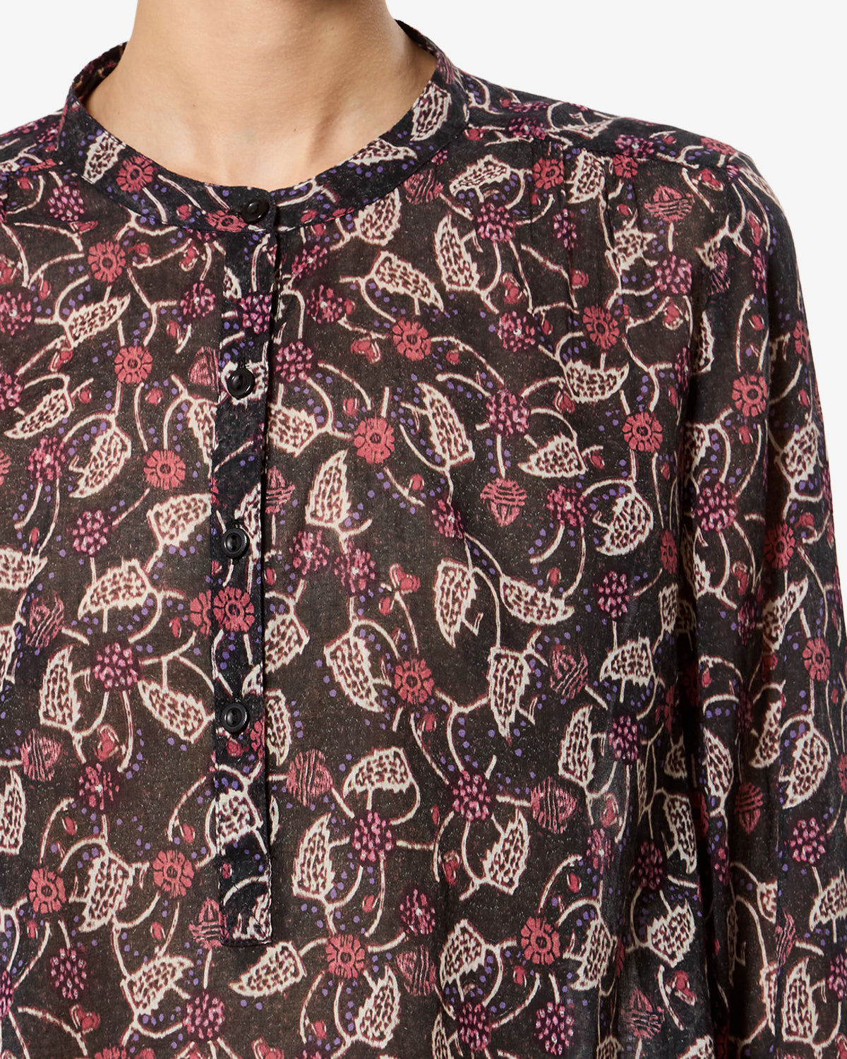 Isabel Marant Maria blouse voile coton noir framboise taille 38