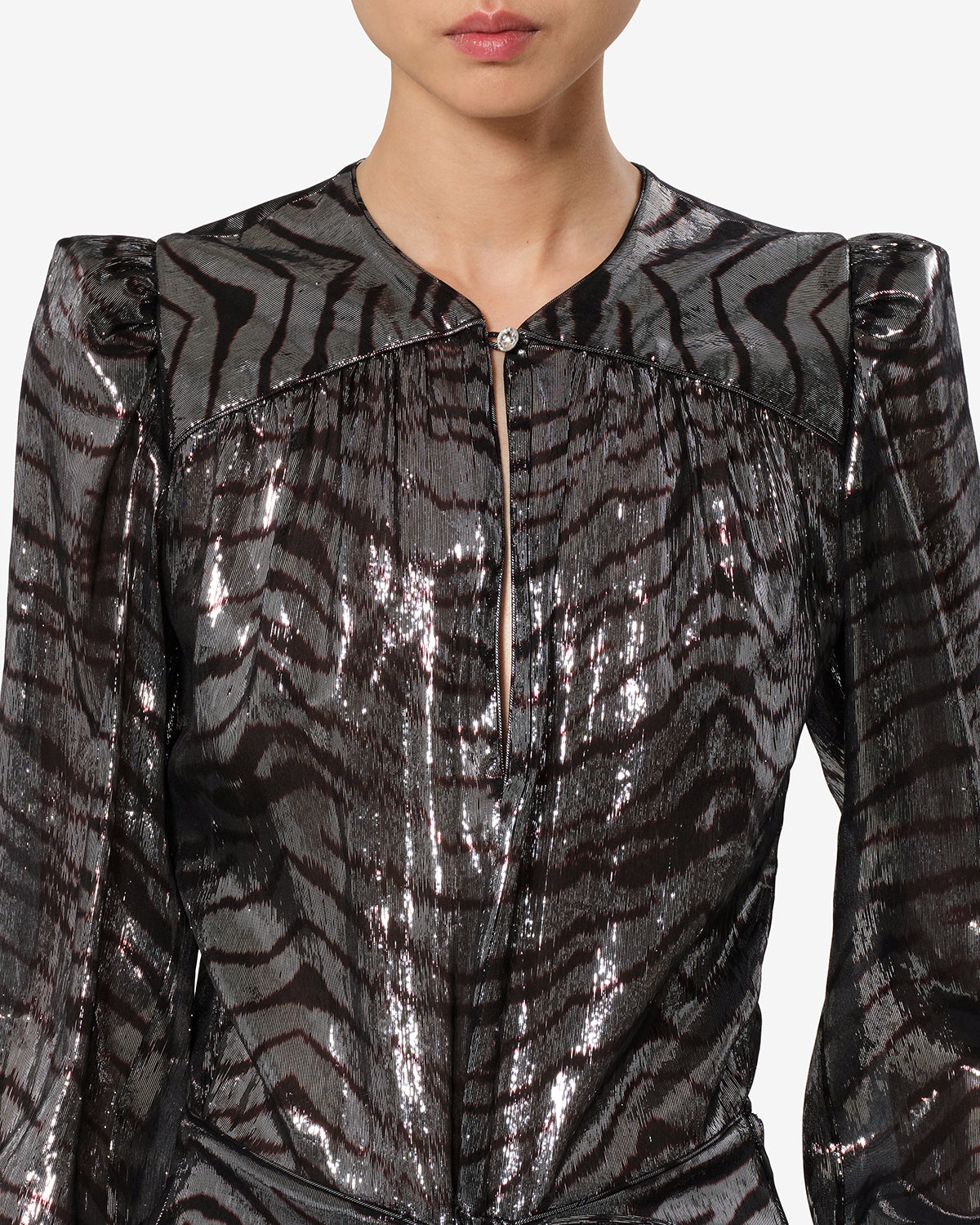 Isabel Marant Felby robe longue soie noir et argenté zèbre