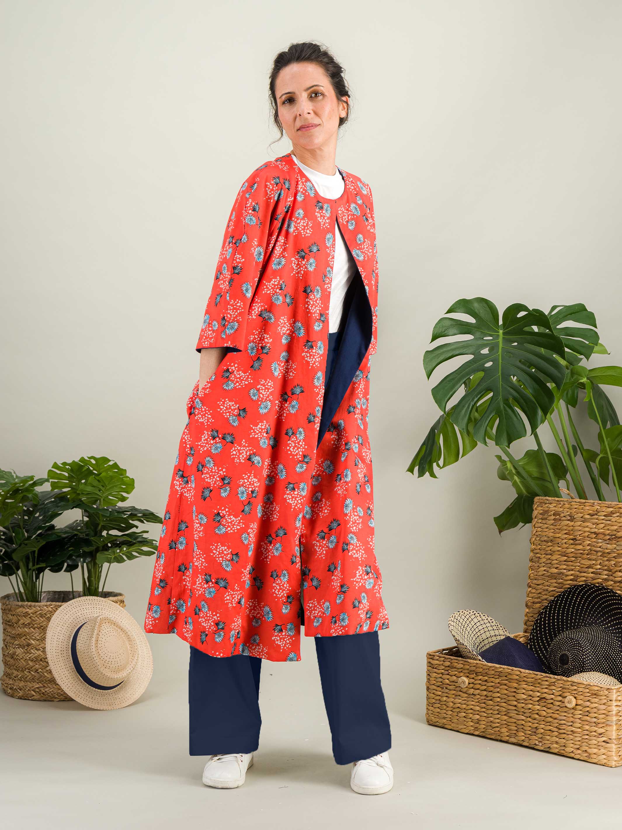 Anahide Saint André Haori veste kimono réversible coton fleuri