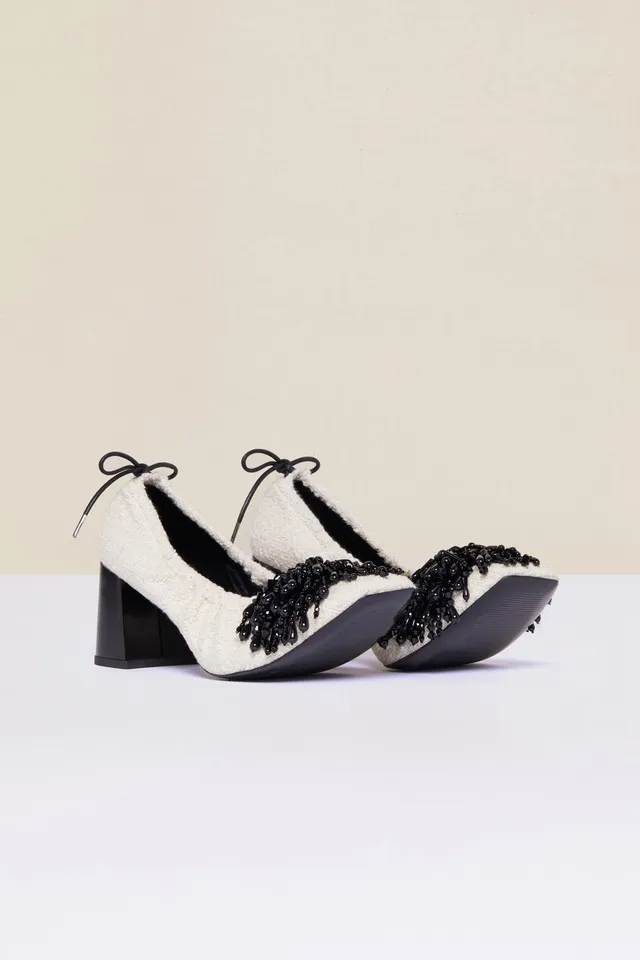 Patou FO005 escarpins tweed sable perles