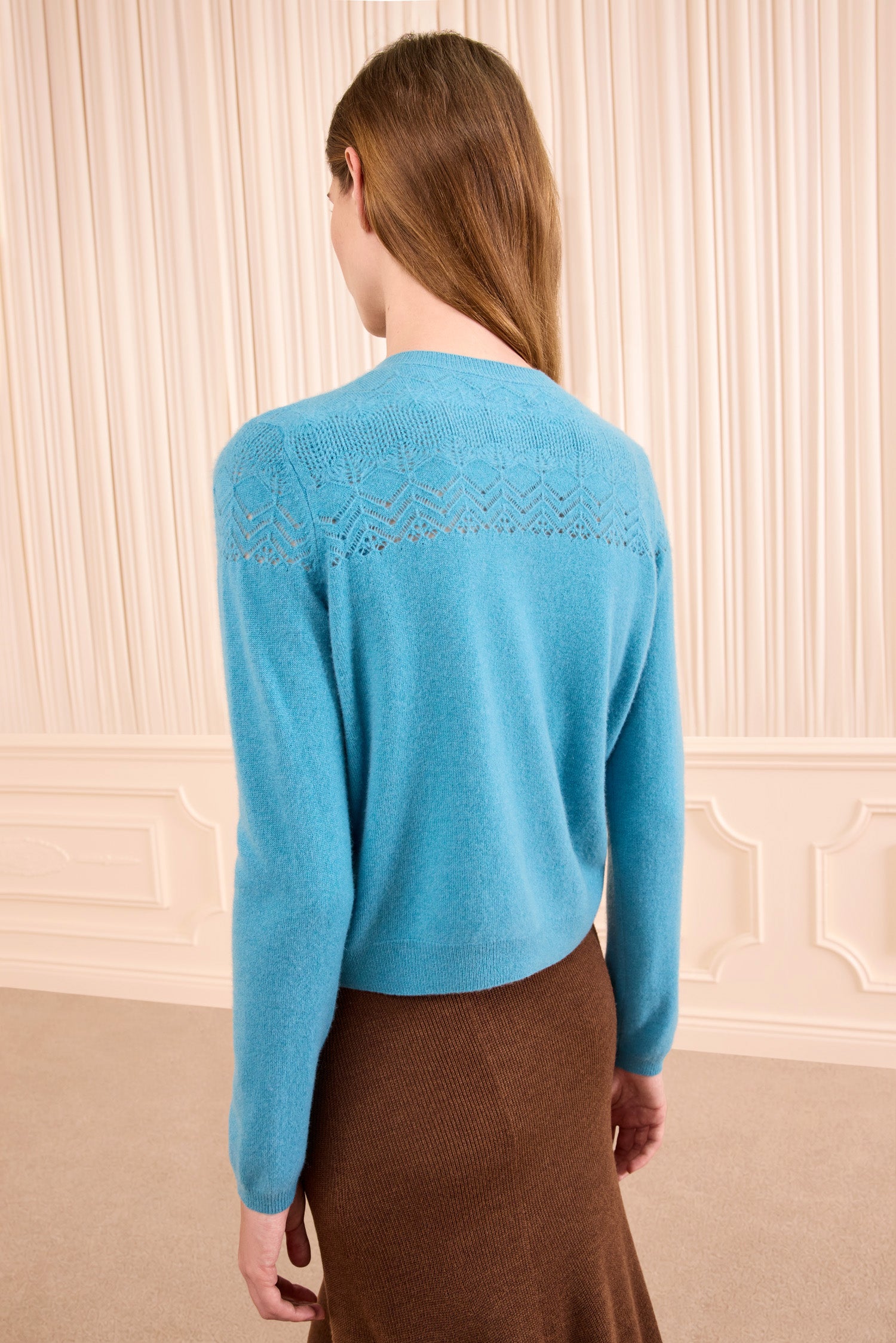 Ulla Johnson Cassia gilet cachemire bleu Cerulean pointelle