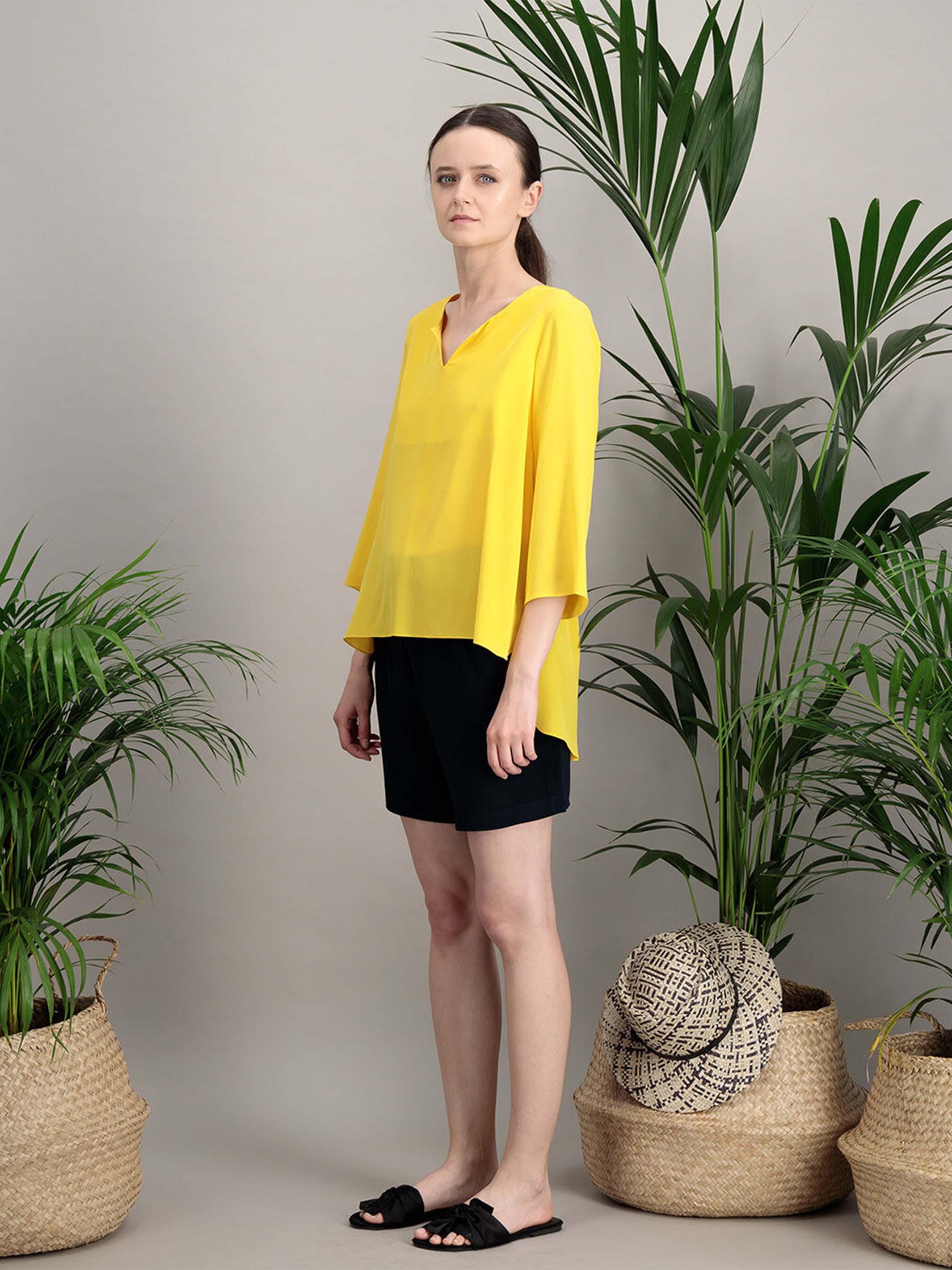 Anahide Saint André Kurta top soie bleu indigo fluide