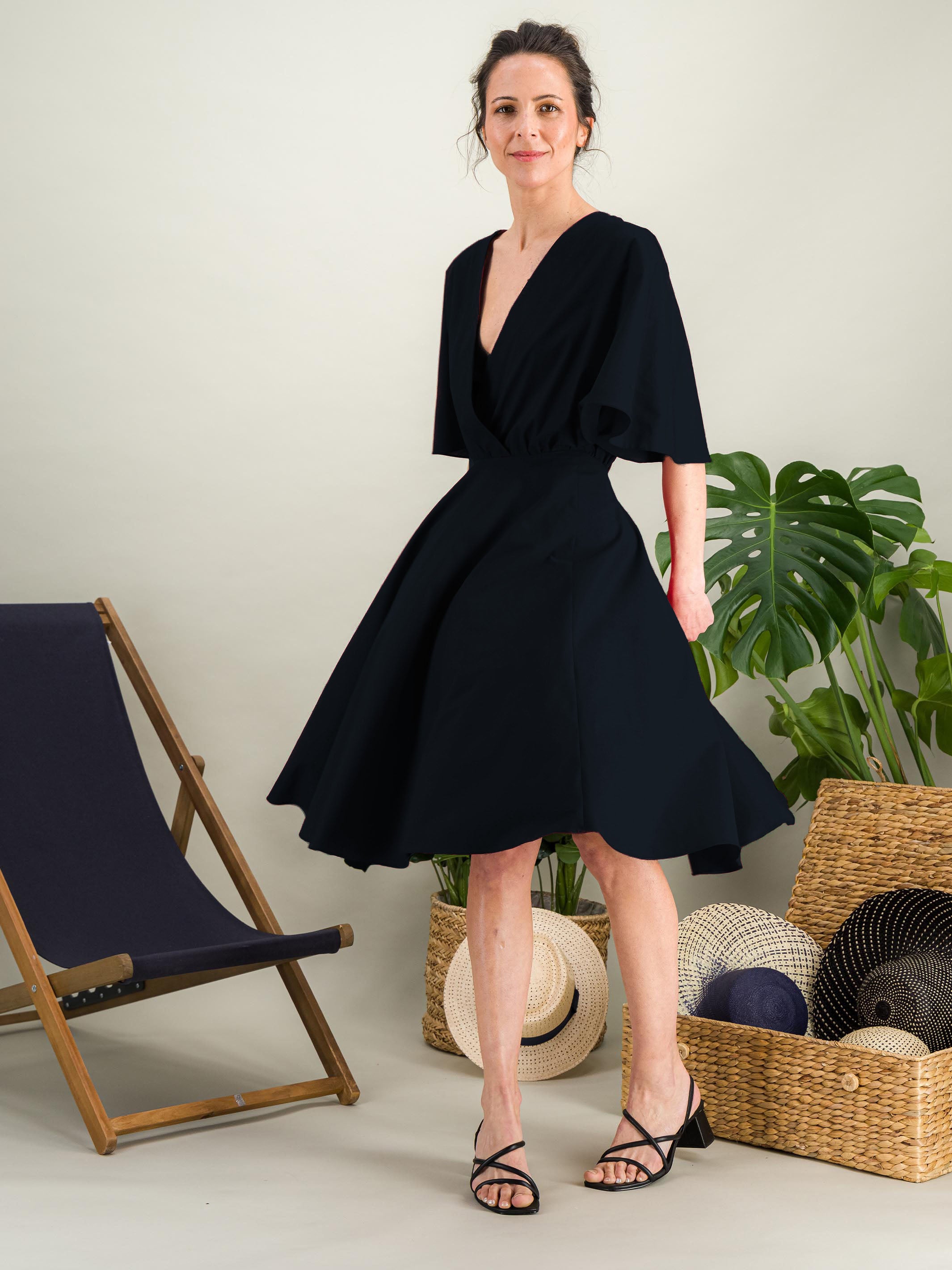 Anahide Saint André Papillon robe coton bleu marine