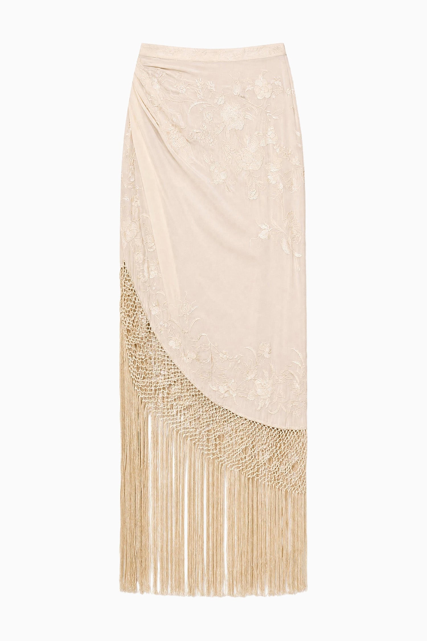 Ulla Johnson Lark Silk Fringe jupe crème soie midi
